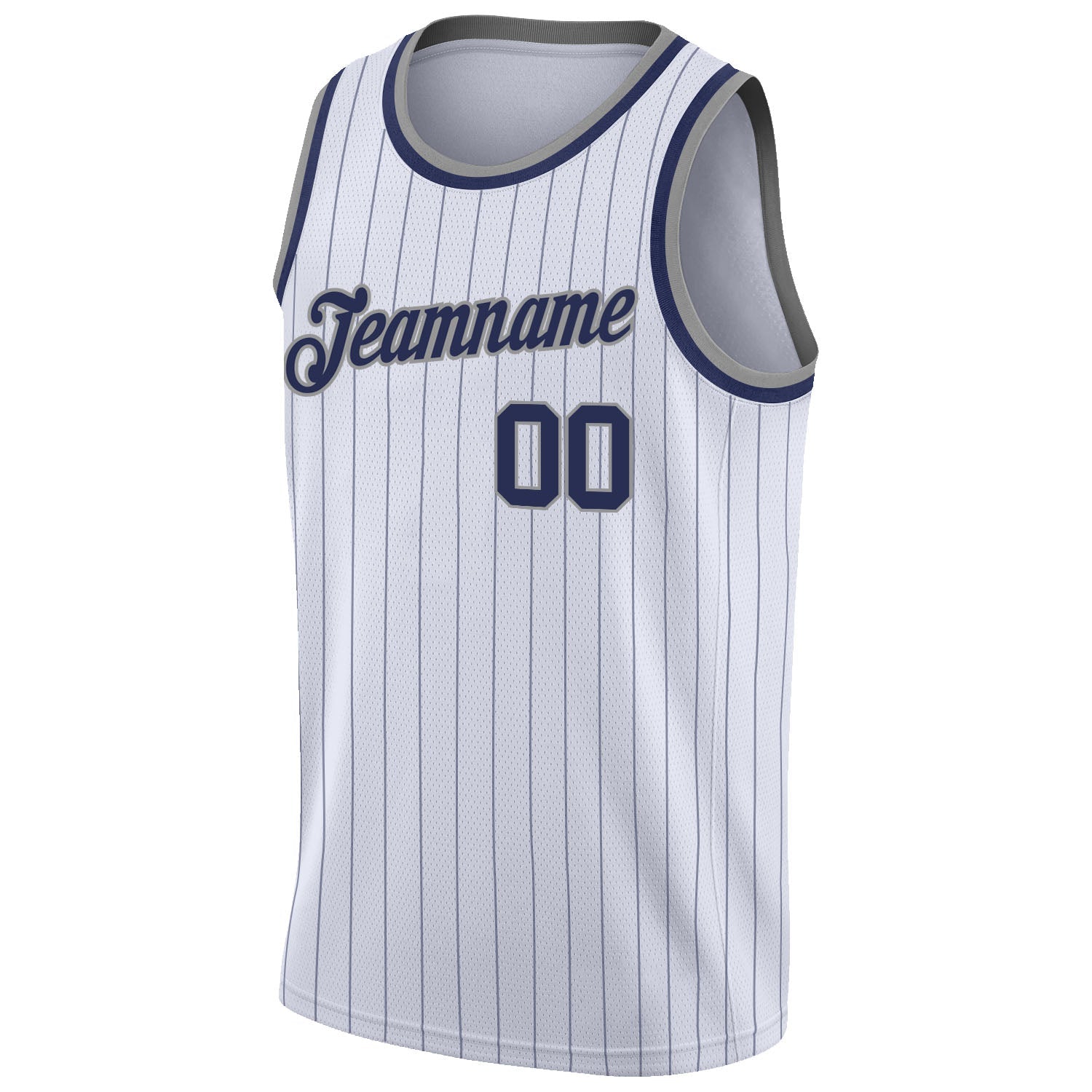 Custom White Navy Pinstripe Navy-Gray Authentic Basketball Jersey view 5