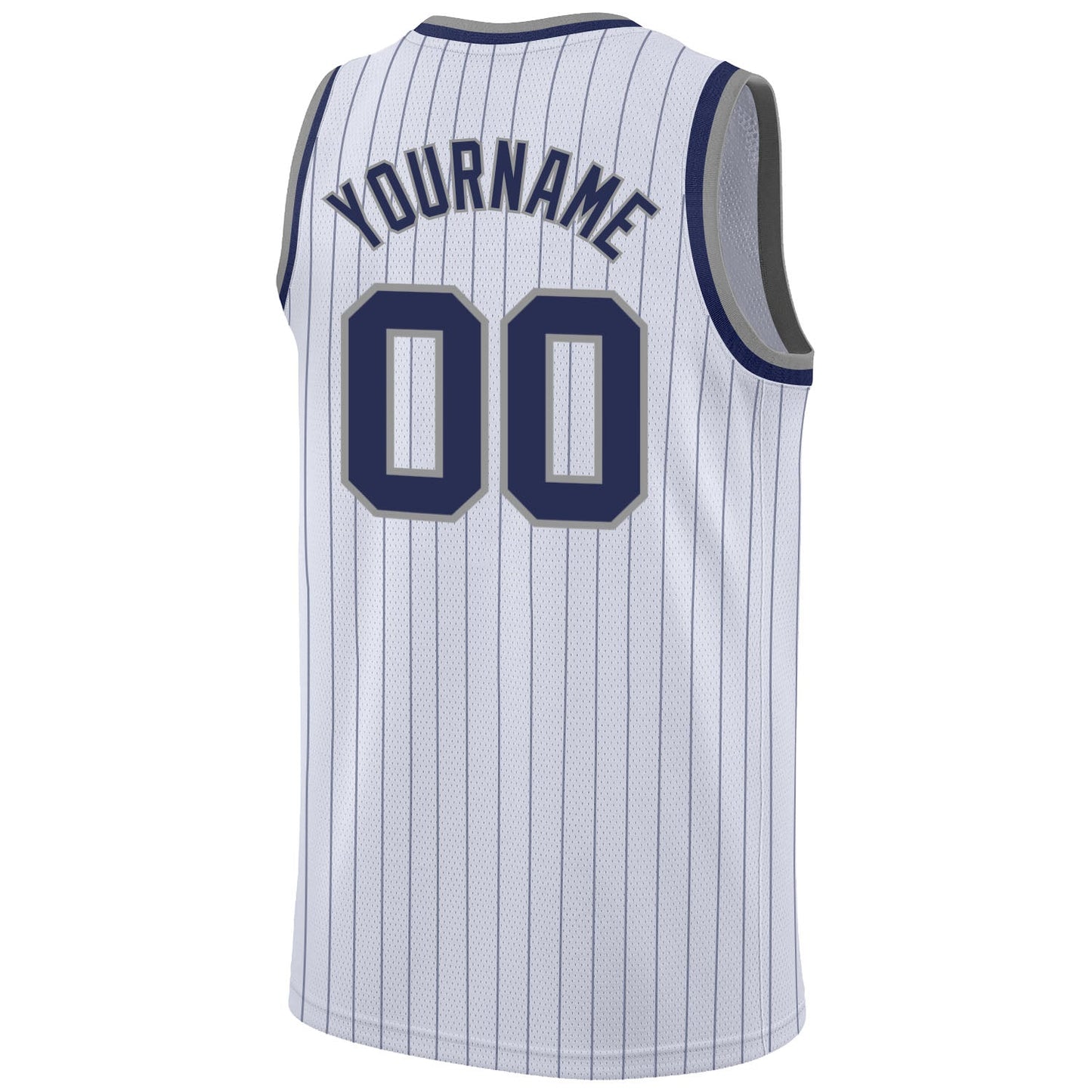 Custom White Navy Pinstripe Navy-Gray Authentic Basketball Jersey view 6