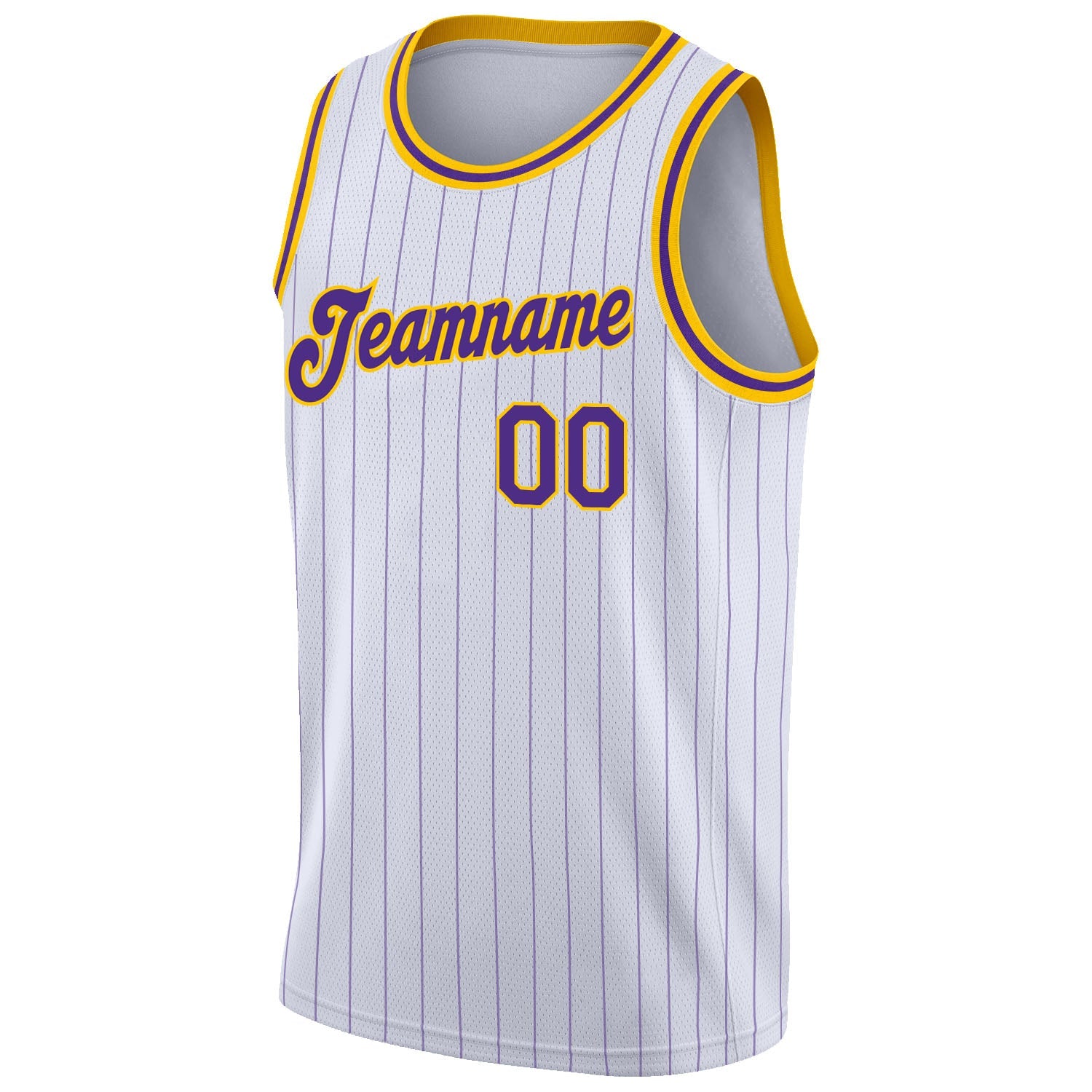 Custom White Purple Pinstripe Purple-Gold Authentic Basketball Jersey view 5