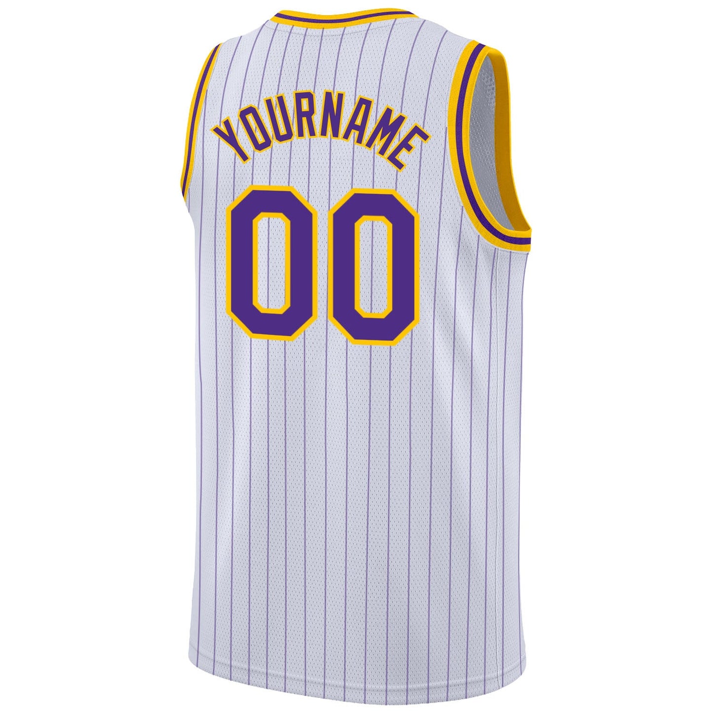 Custom White Purple Pinstripe Purple-Gold Authentic Basketball Jersey view 6