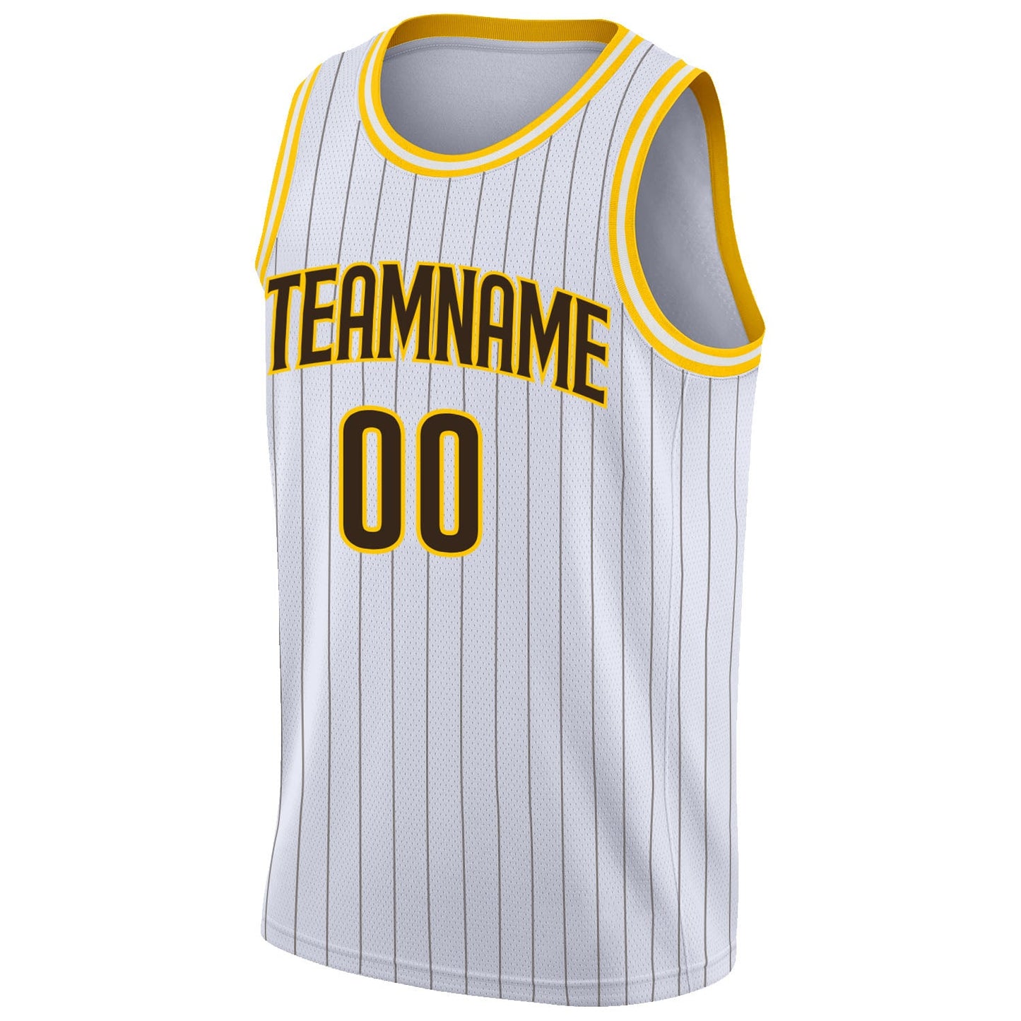 Custom White Brown Pinstripe Brown-Gold Authentic Basketball Jersey view 5