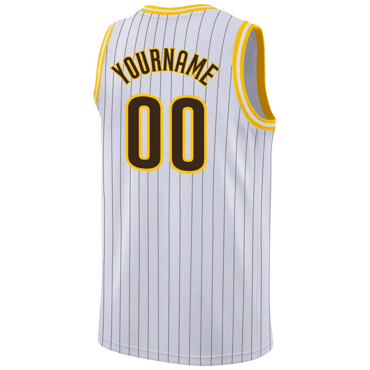 Custom White Brown Pinstripe Brown-Gold Authentic Basketball Jersey view 6