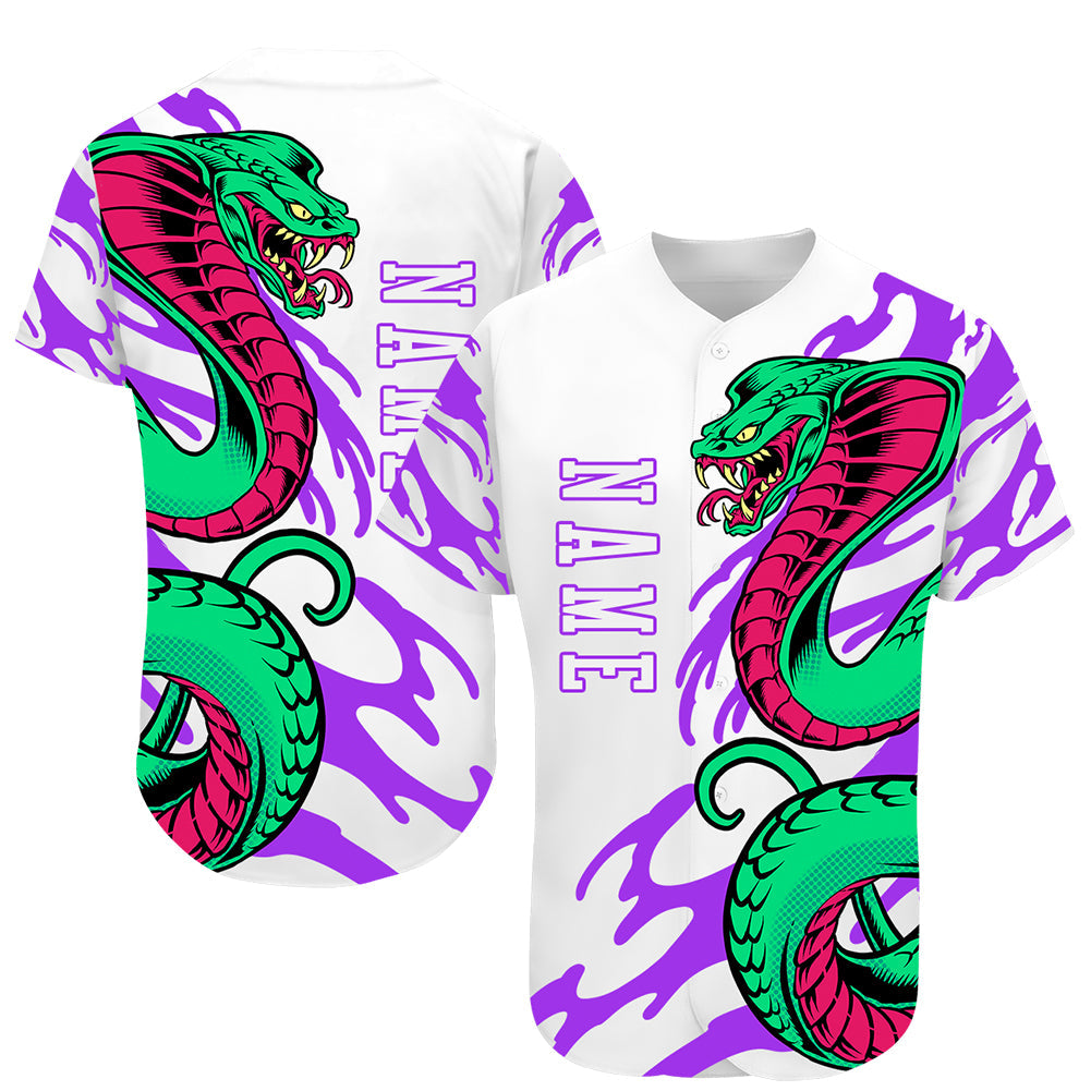 Custom White White-Purple 3D Snake Authentic Baseball Jersey - Main View