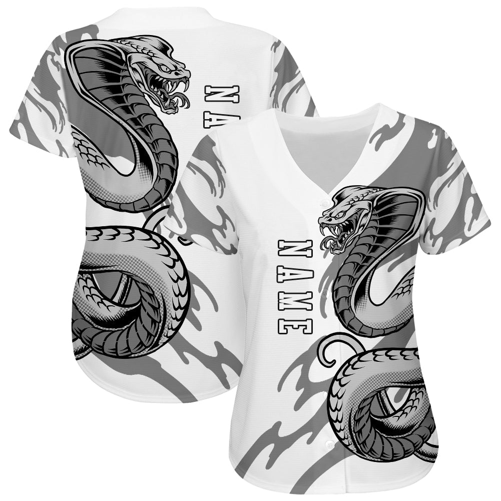 Custom White White-Black 3D Snake Authentic Baseball Jersey view 2