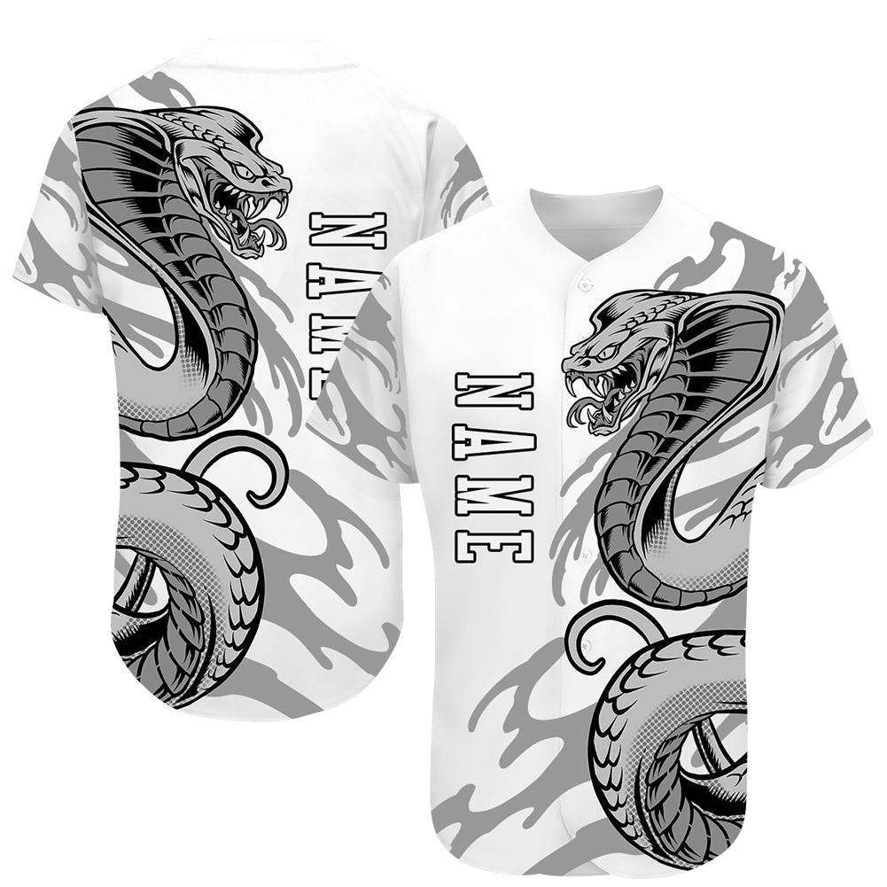 Custom White White-Black 3D Snake Authentic Baseball Jersey - Main View
