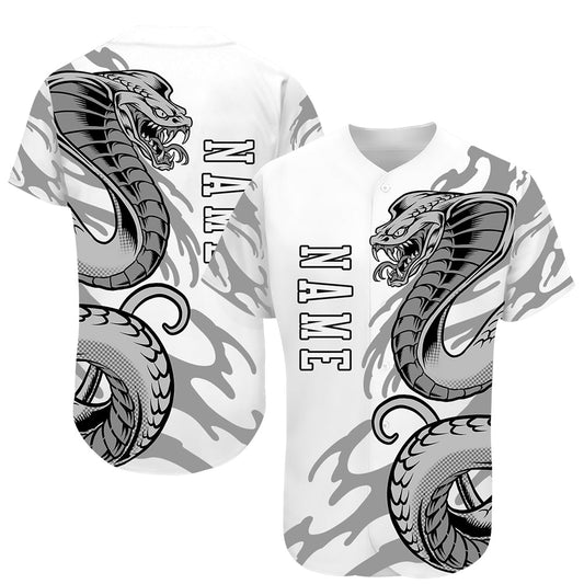Custom White White-Black 3D Snake Authentic Baseball Jersey - Main View