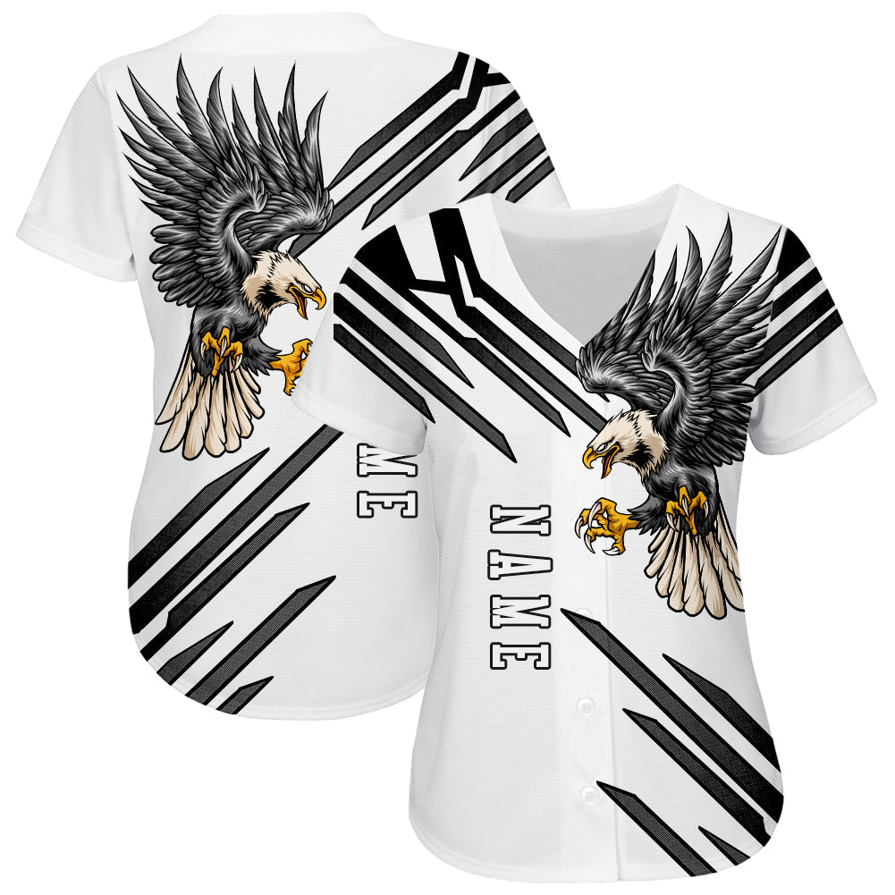 Custom White White-Black 3D Eagle Authentic Baseball Jersey view 2