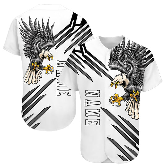 Custom White White-Black 3D Eagle Authentic Baseball Jersey - Main View