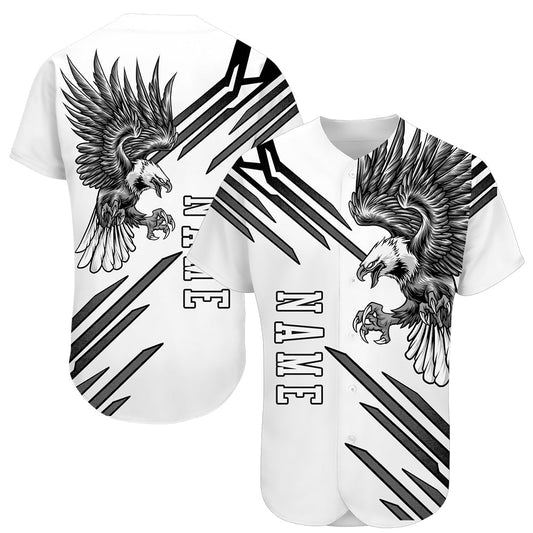 Custom White White-Black 3D Eagle Authentic Baseball Jersey - Main View