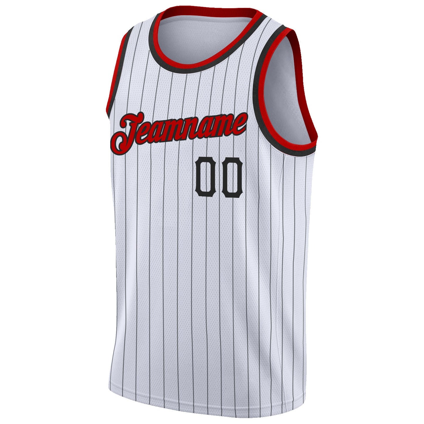 Custom White Black Pinstripe Red-Black Authentic Basketball Jersey view 5