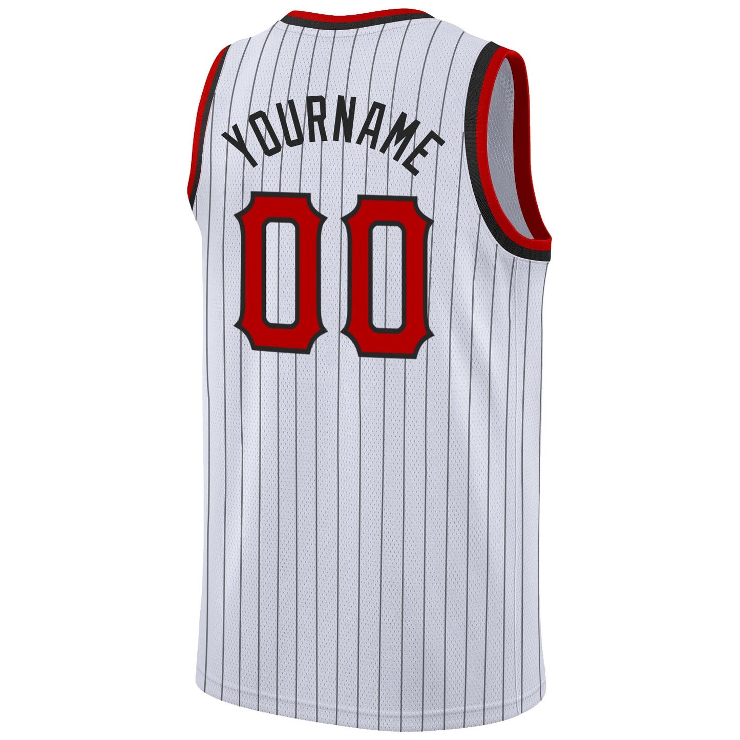 Custom White Black Pinstripe Red-Black Authentic Basketball Jersey view 6