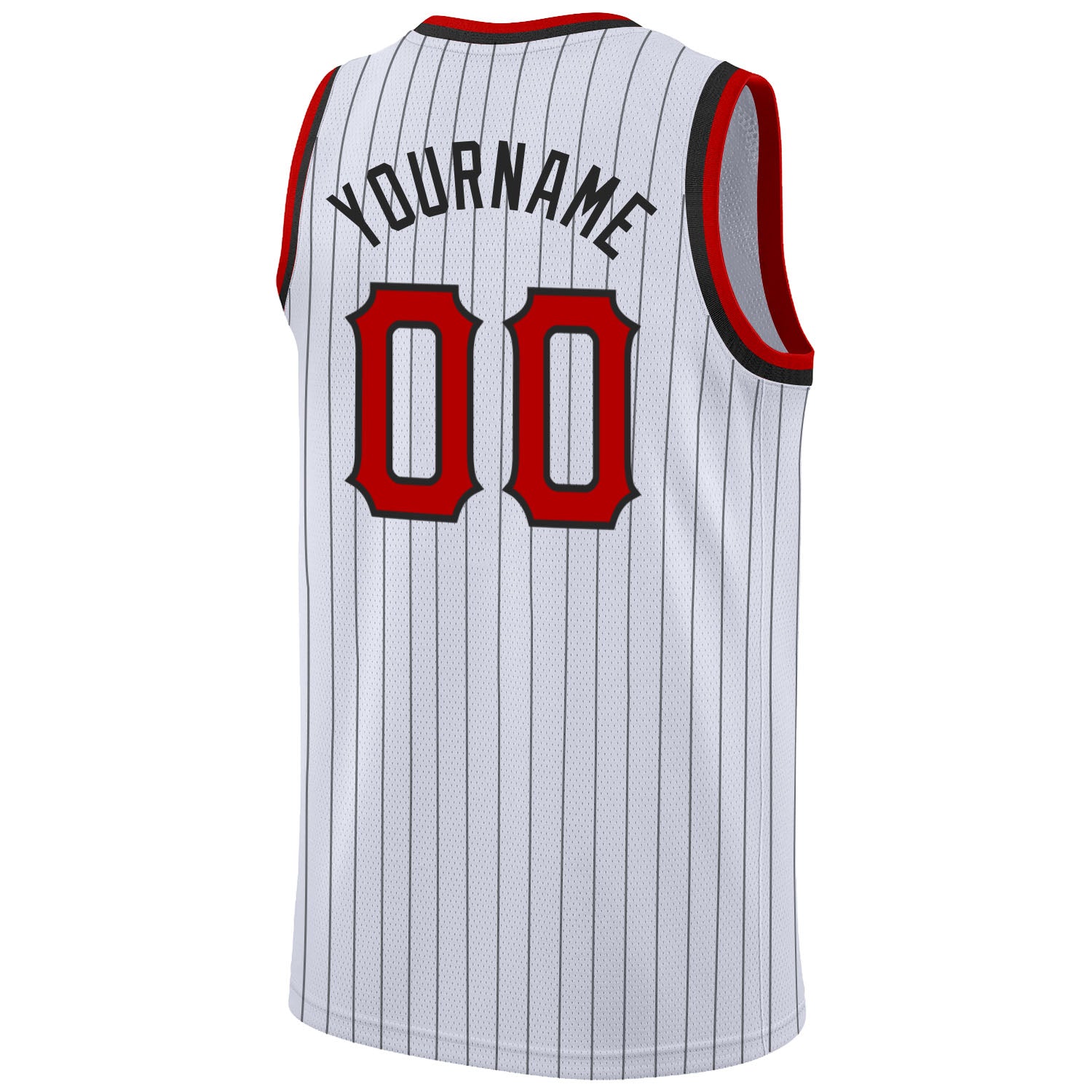 Custom White Black Pinstripe Red-Black Authentic Basketball Jersey view 6