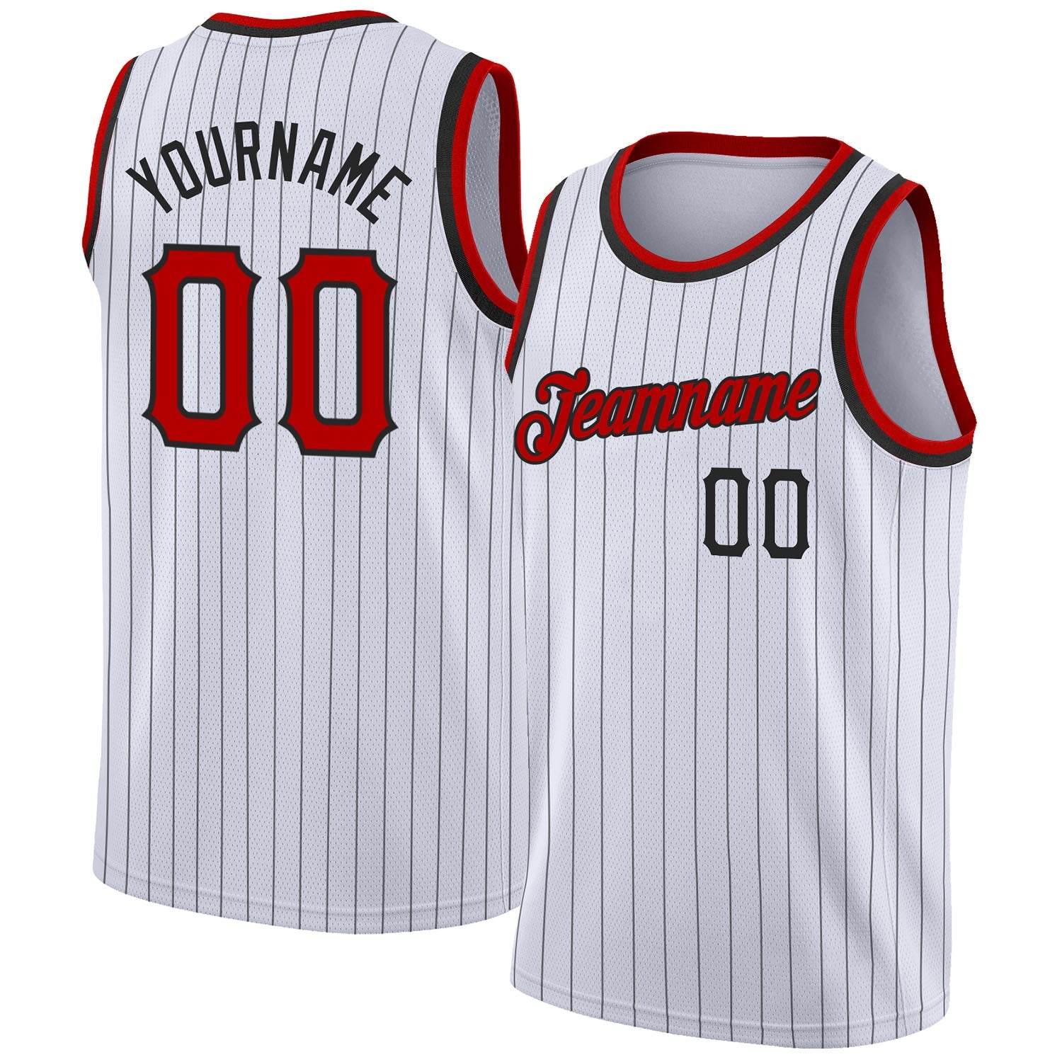 Custom White Black Pinstripe Red-Black Authentic Basketball Jersey - Main View