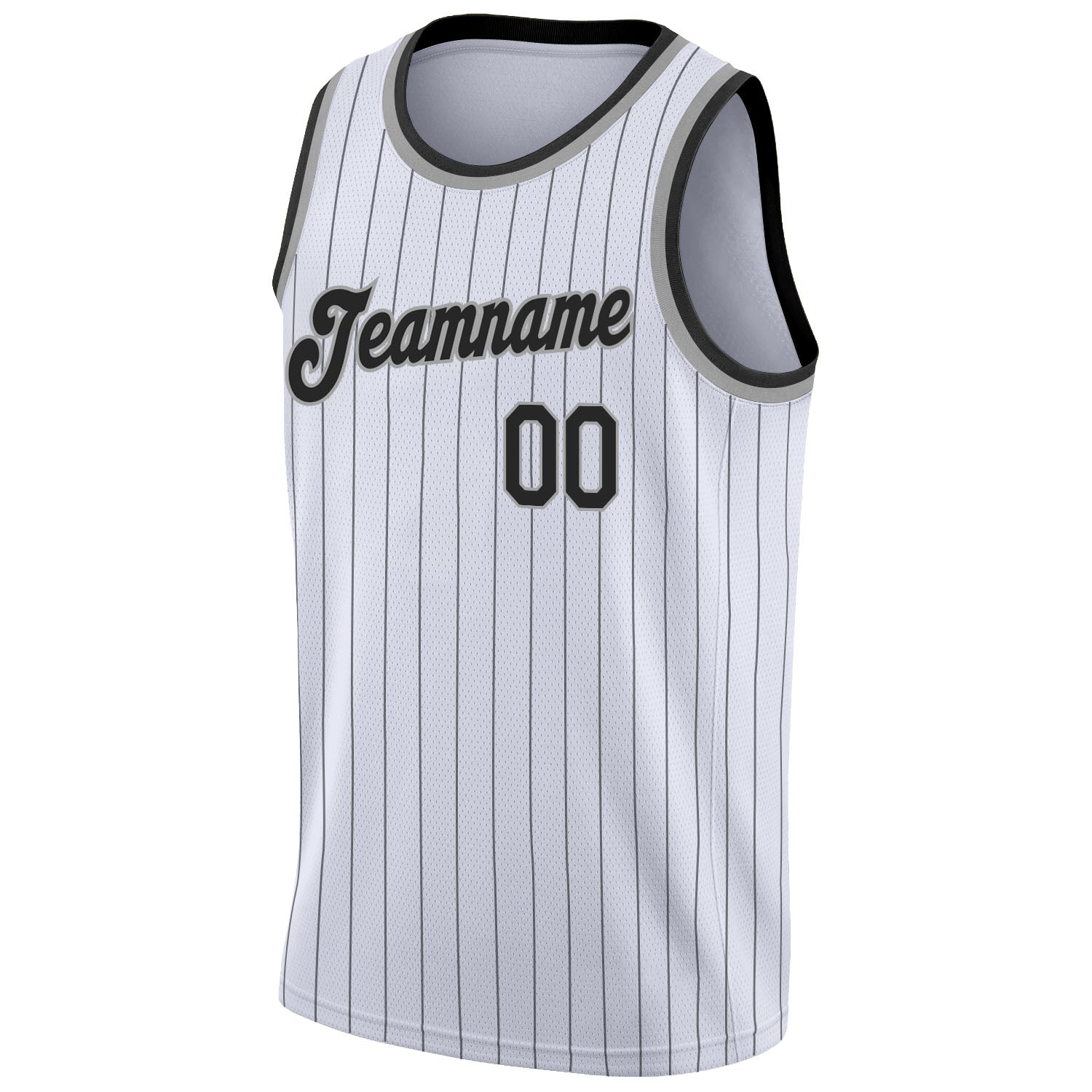 Custom White Black Pinstripe Black-Gray Authentic Basketball Jersey view 5