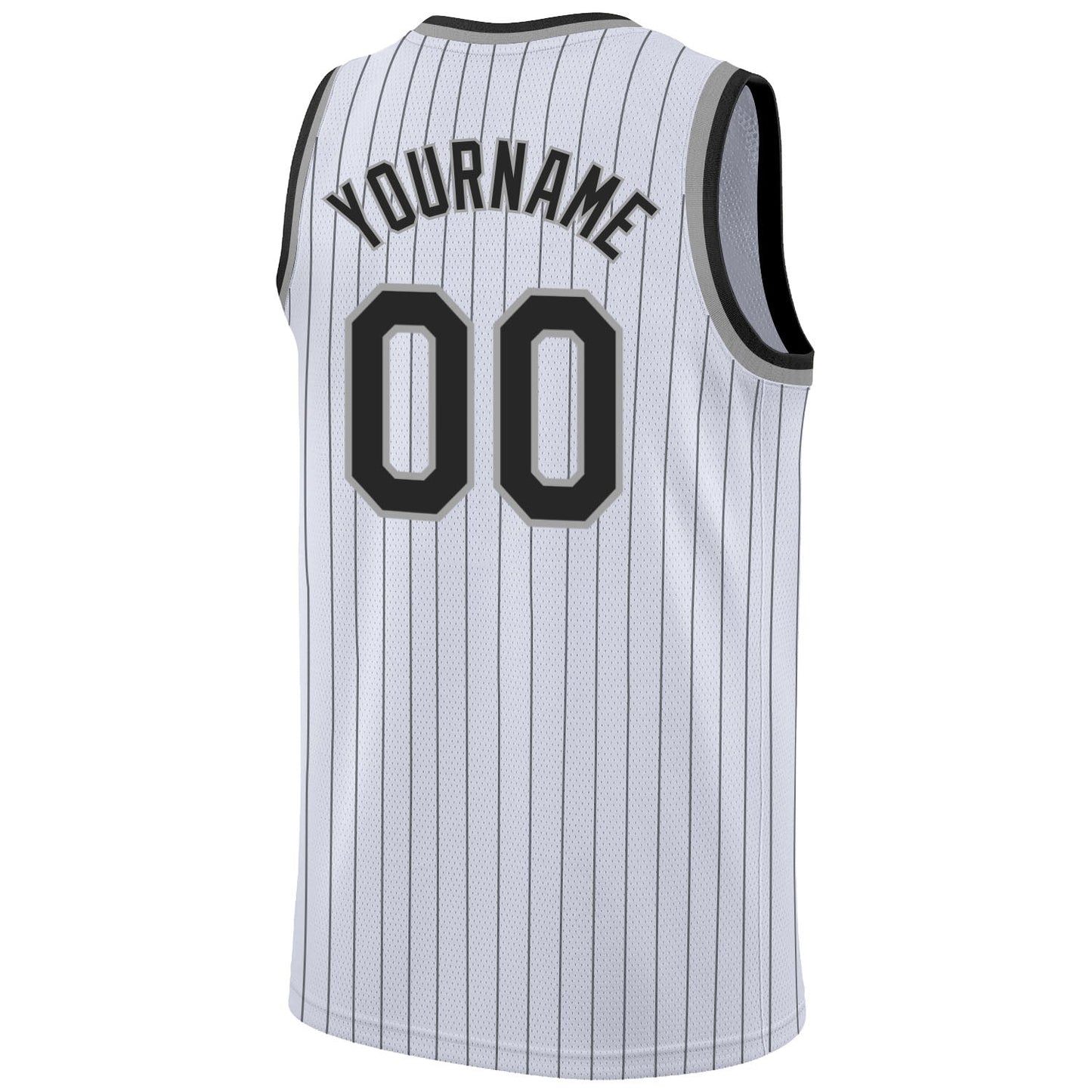 Custom White Black Pinstripe Black-Gray Authentic Basketball Jersey view 6