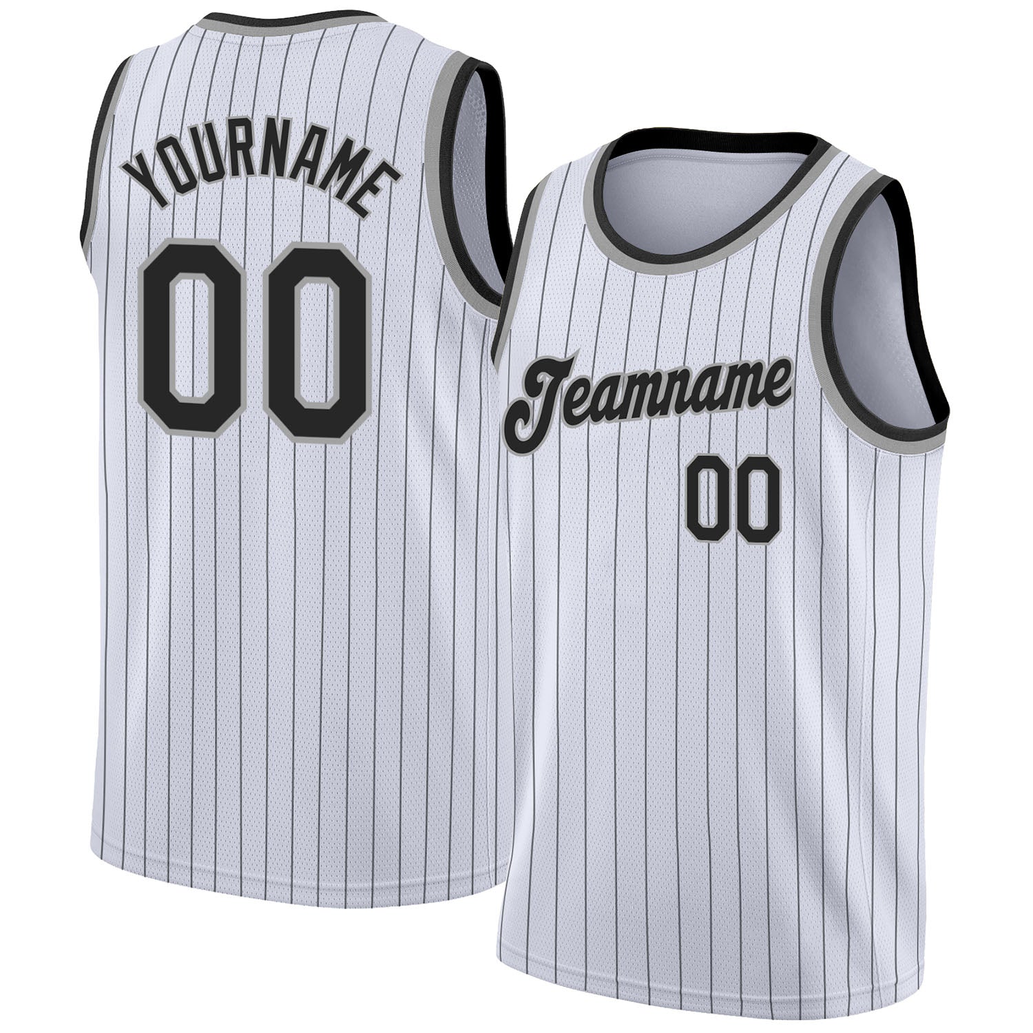 Custom White Black Pinstripe Black-Gray Authentic Basketball Jersey - Main View