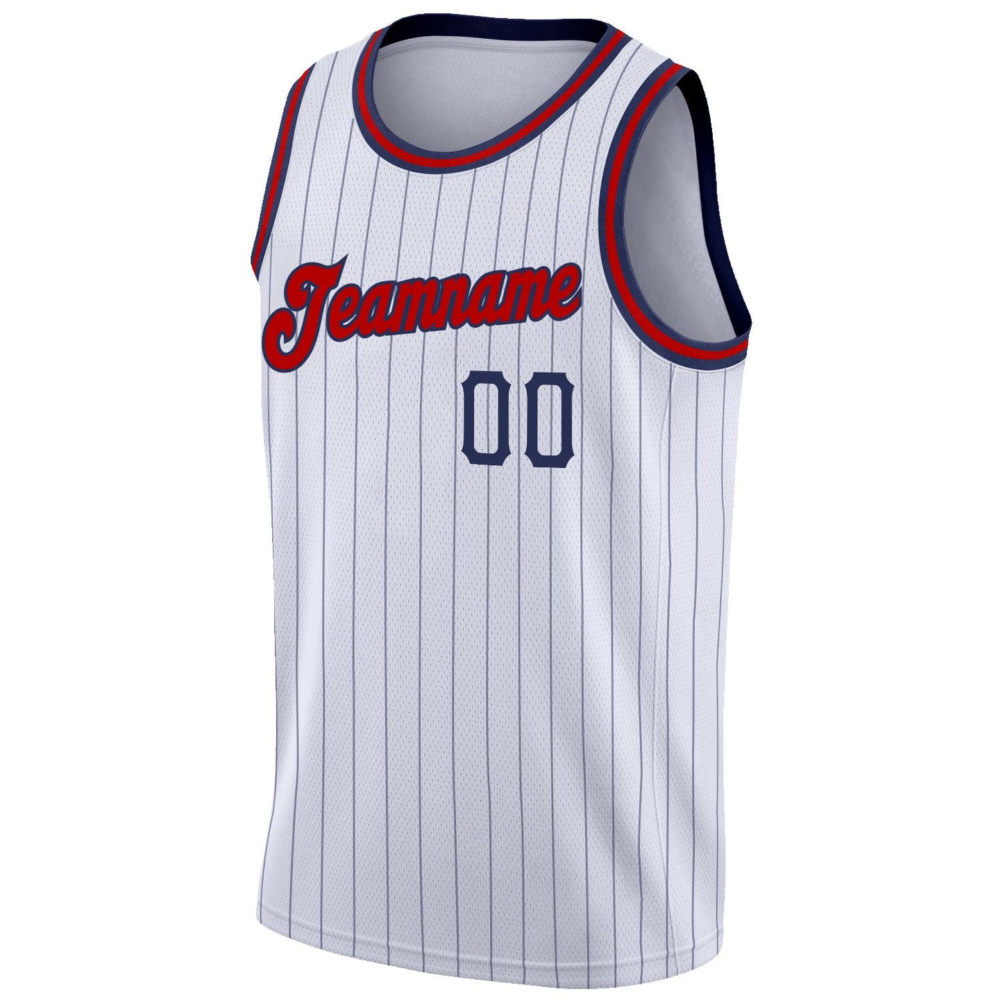 Custom White Navy Pinstripe Red-Navy Authentic Basketball Jersey view 5