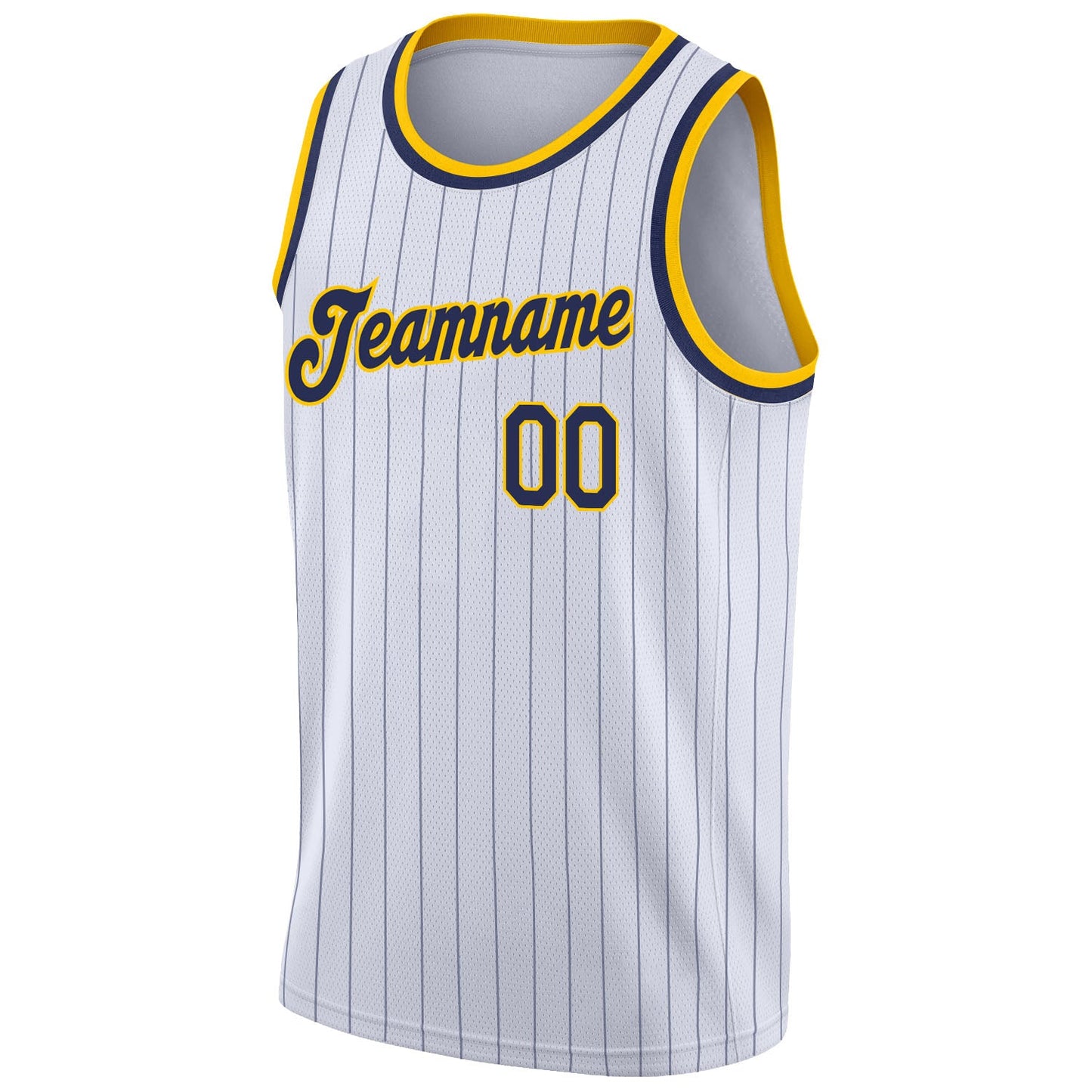 Custom White Navy Pinstripe Navy-Gold Authentic Basketball Jersey view 5