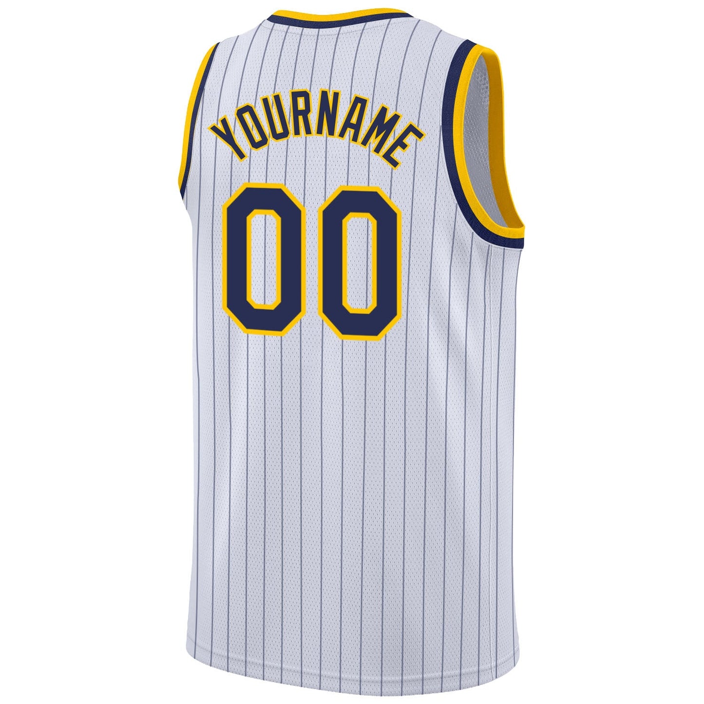 Custom White Navy Pinstripe Navy-Gold Authentic Basketball Jersey view 6