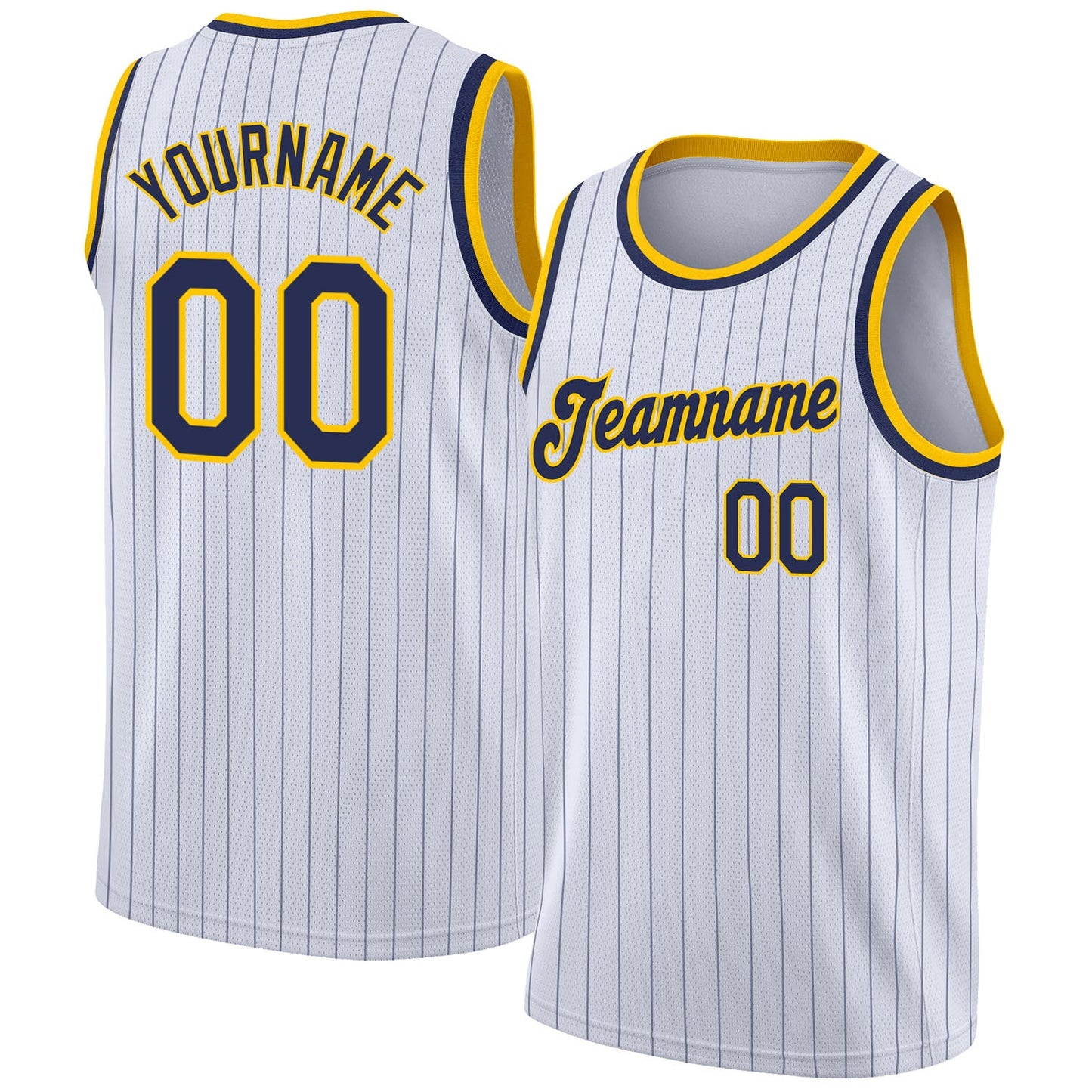Custom White Navy Pinstripe Navy-Gold Authentic Basketball Jersey - Main View