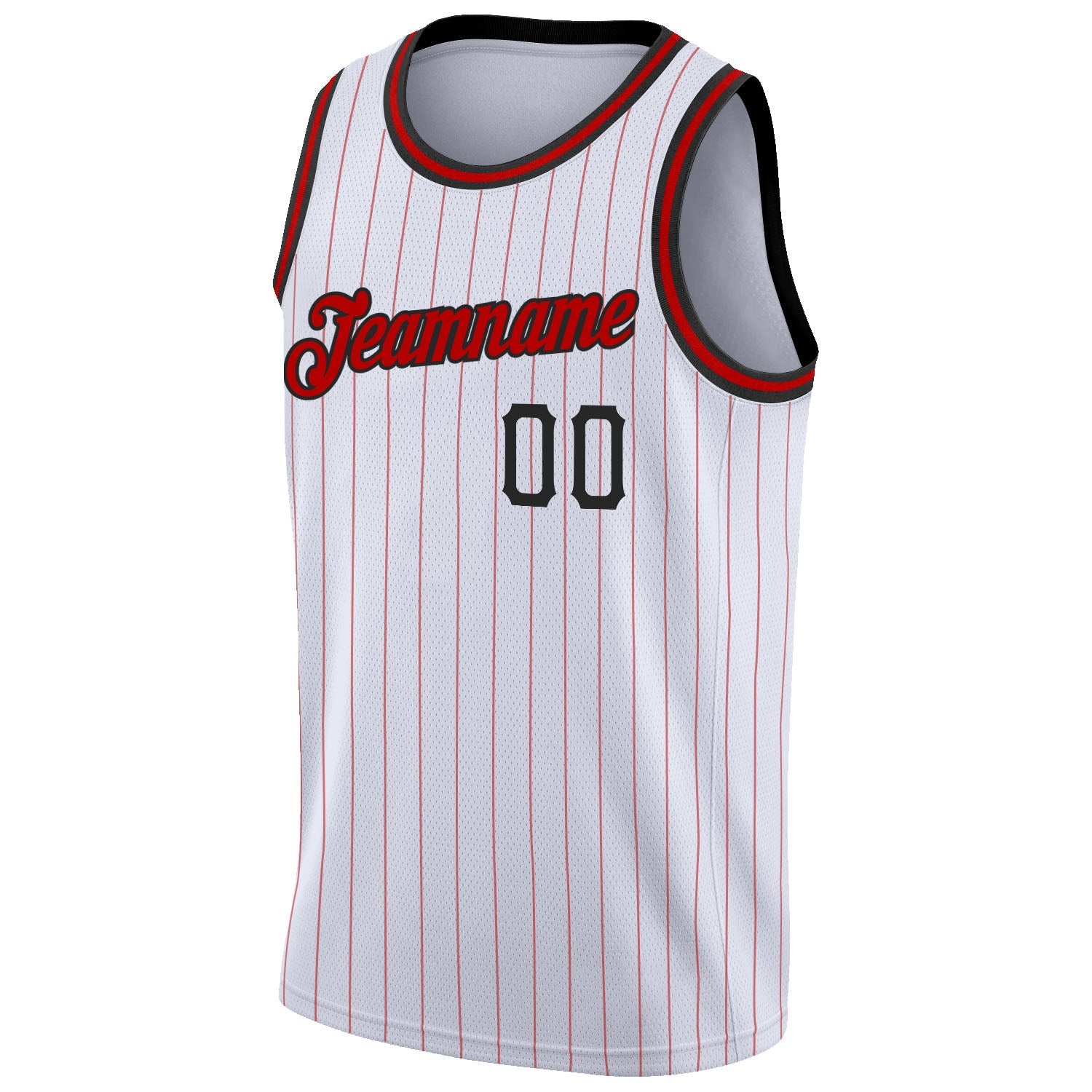 Custom White Red Pinstripe Red-Black Authentic Basketball Jersey view 5