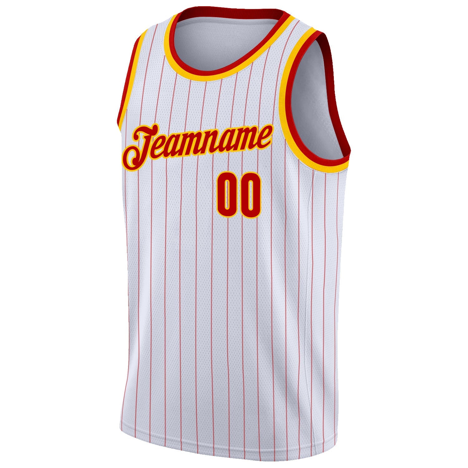 Custom White Red Pinstripe Red-Gold Authentic Basketball Jersey view 5