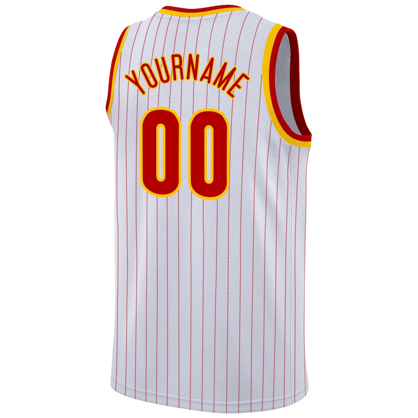 Custom White Red Pinstripe Red-Gold Authentic Basketball Jersey view 6