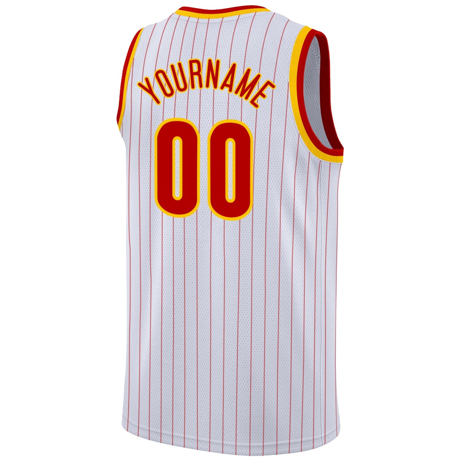 Custom White Red Pinstripe Red-Gold Authentic Basketball Jersey view 6