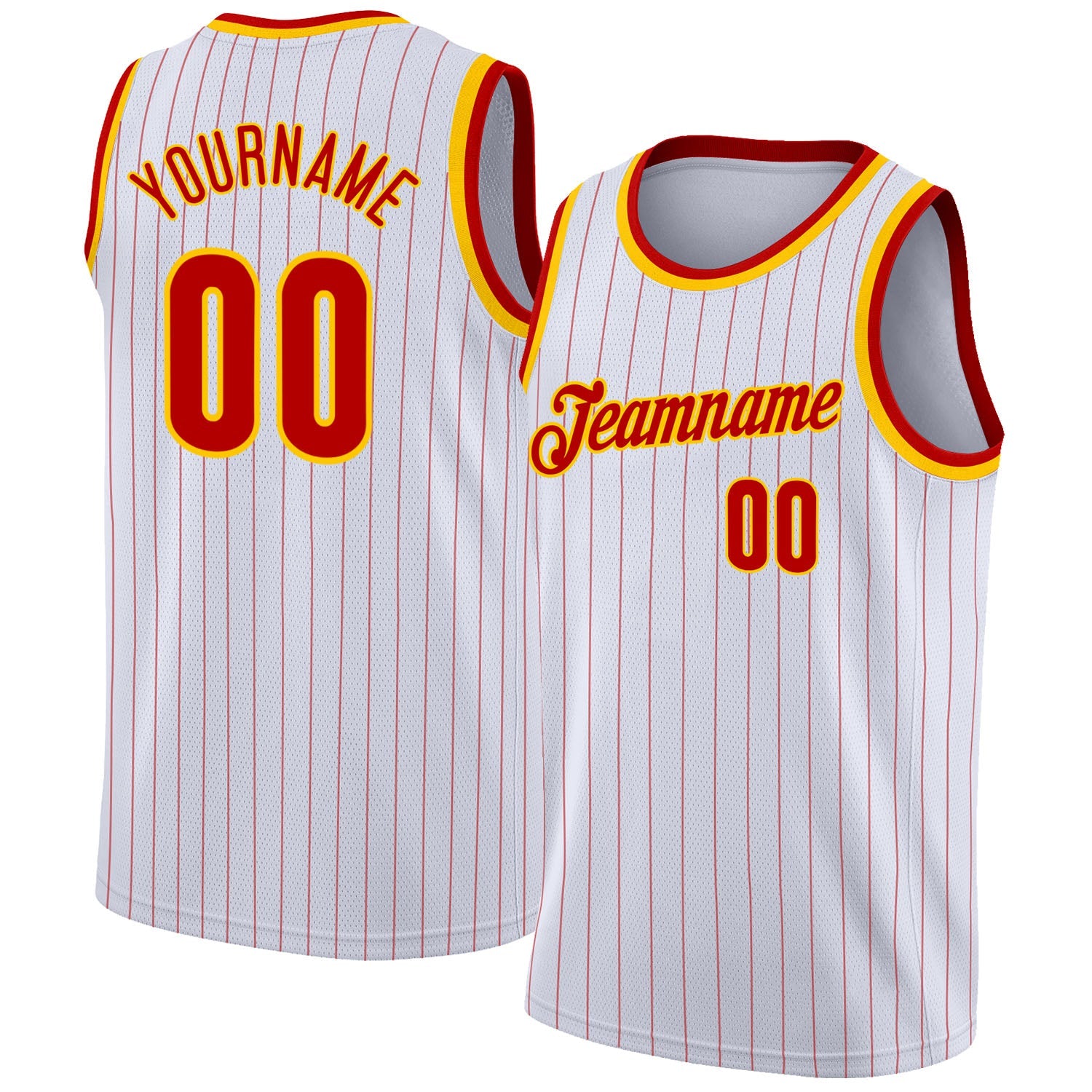 Custom White Red Pinstripe Red-Gold Authentic Basketball Jersey - Main View