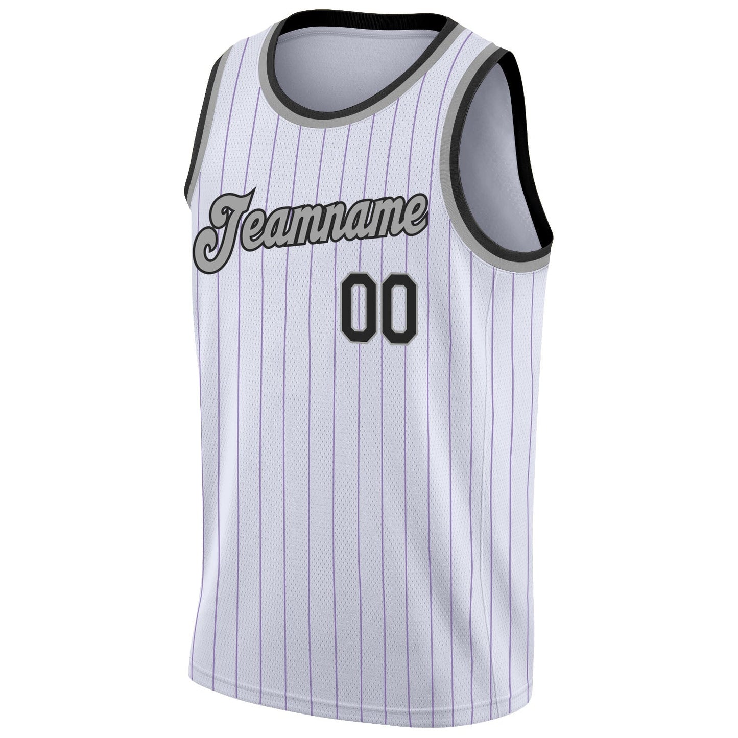 Custom White Purple Pinstripe Black-Gray Authentic Basketball Jersey view 5