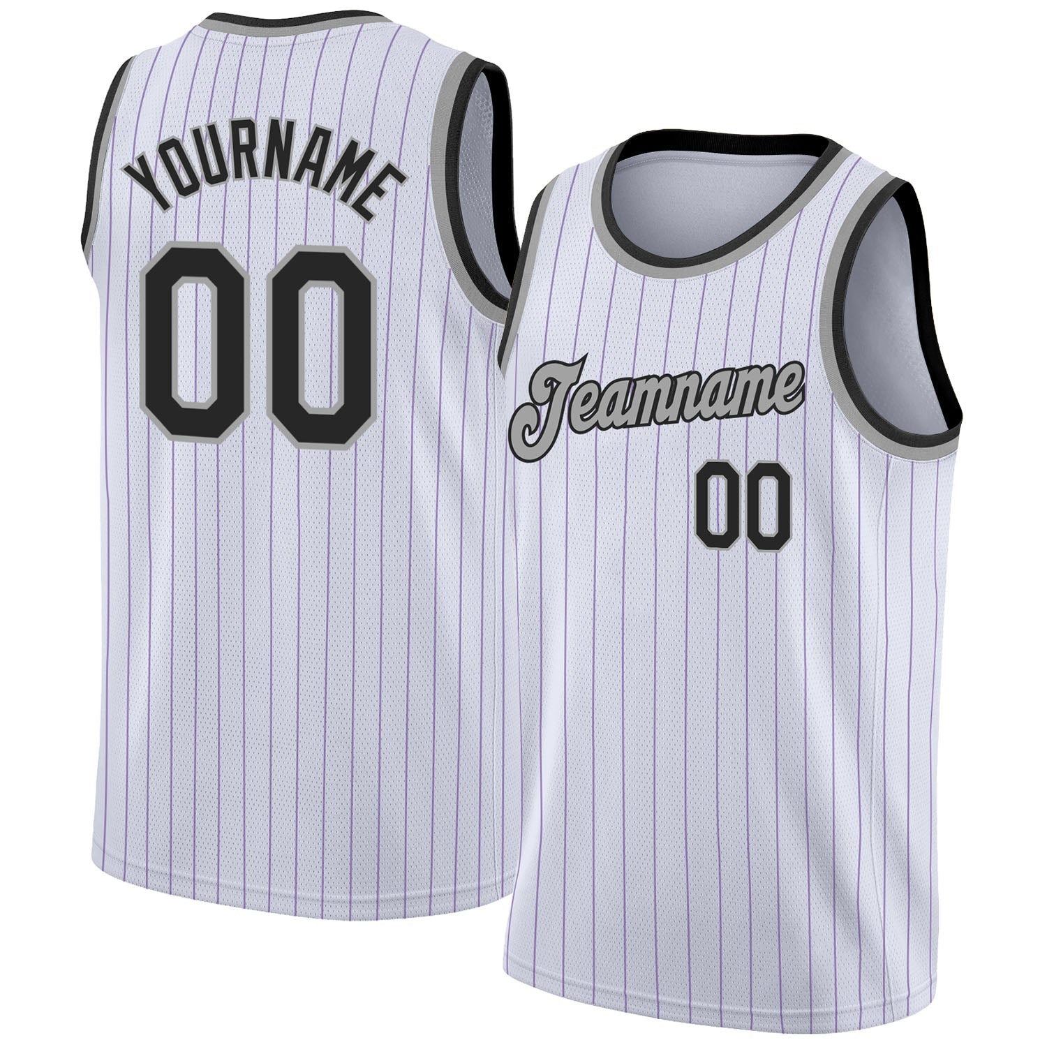 Custom White Purple Pinstripe Black-Gray Authentic Basketball Jersey - Main View