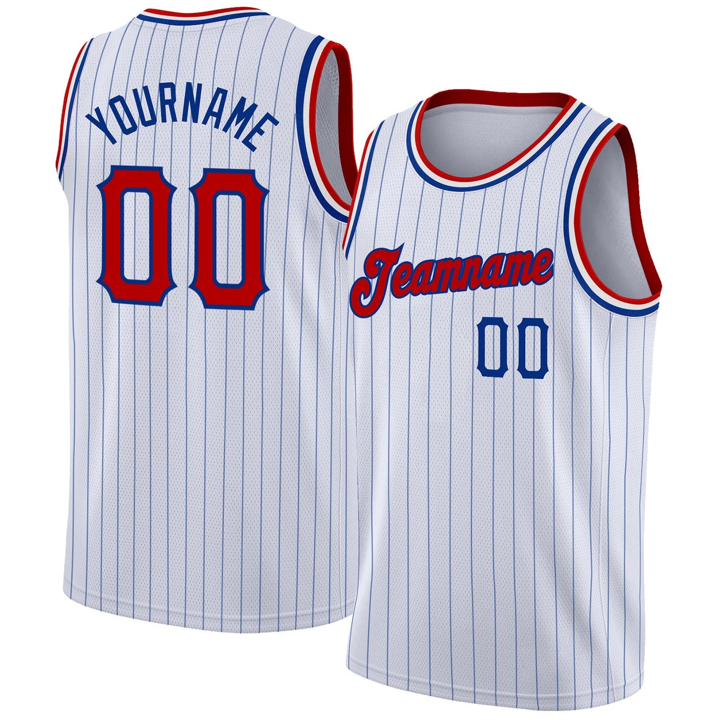 Custom White Royal Pinstripe Red-Royal Authentic Basketball Jersey - Main View