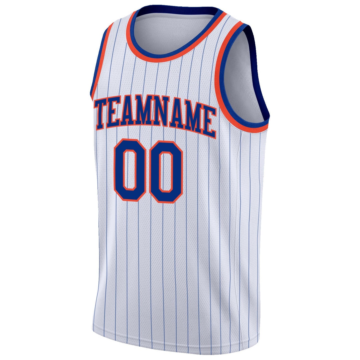 Custom White Royal Pinstripe Royal-Orange Authentic Basketball Jersey view 5