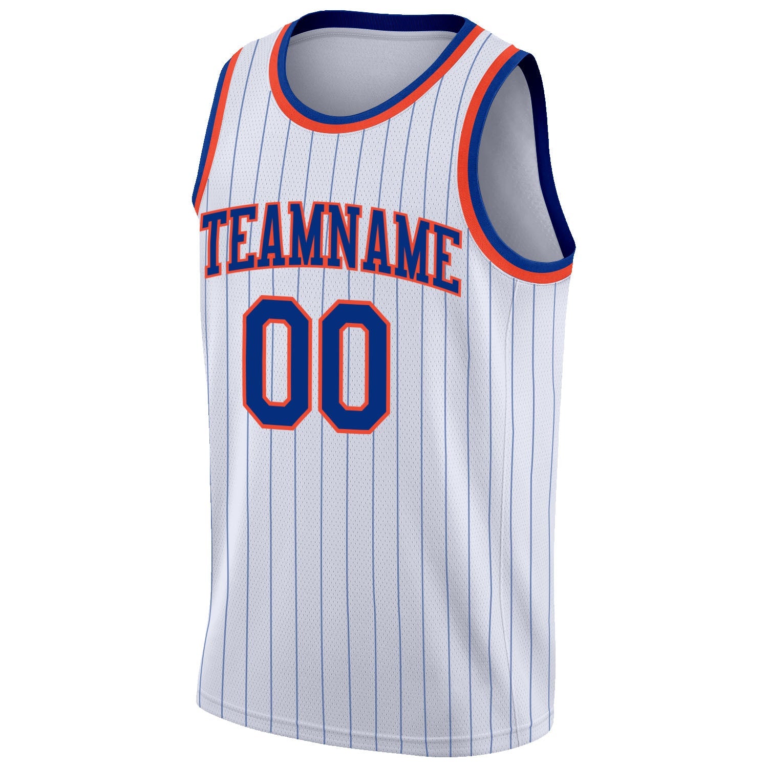 Custom White Royal Pinstripe Royal-Orange Authentic Basketball Jersey view 5