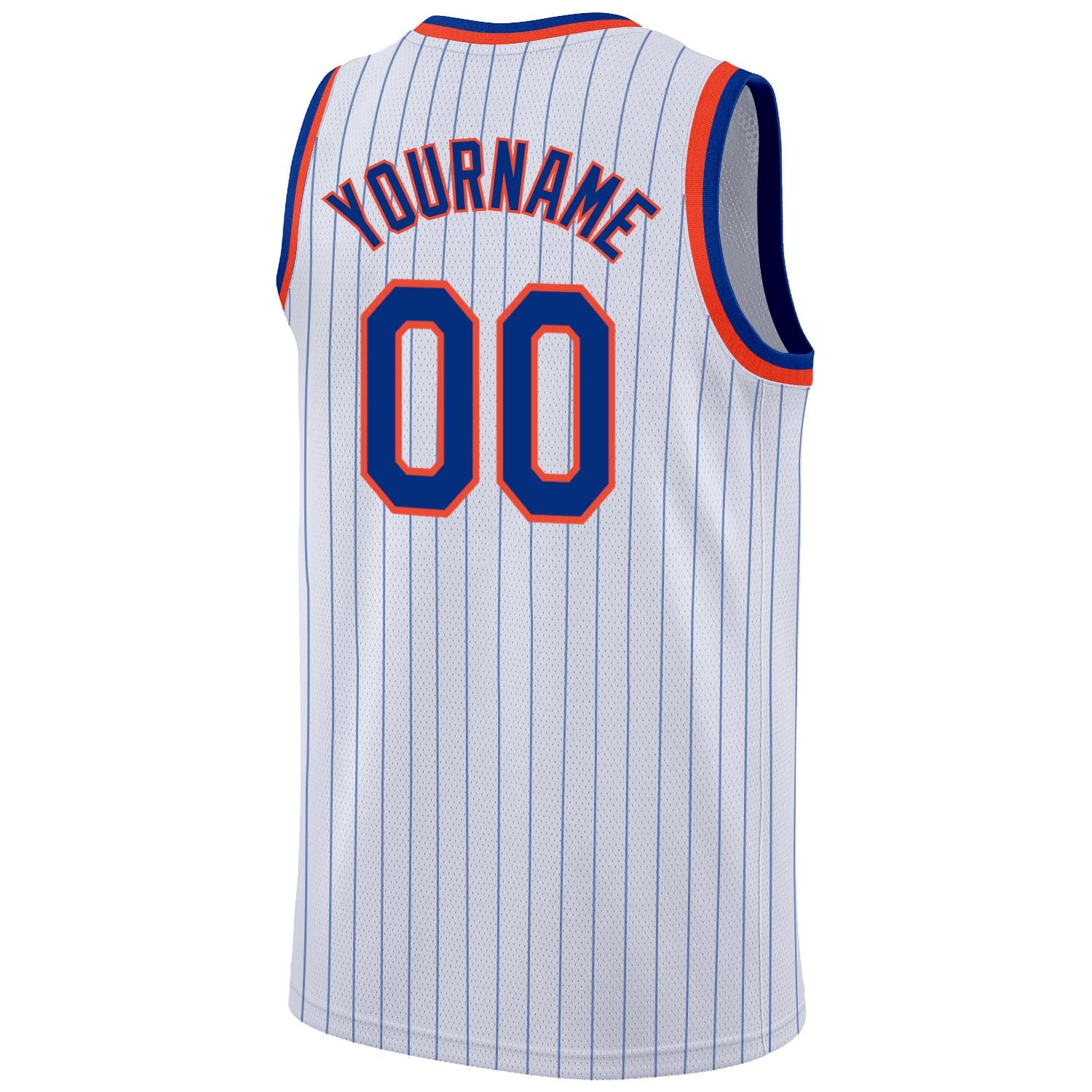 Custom White Royal Pinstripe Royal-Orange Authentic Basketball Jersey view 6
