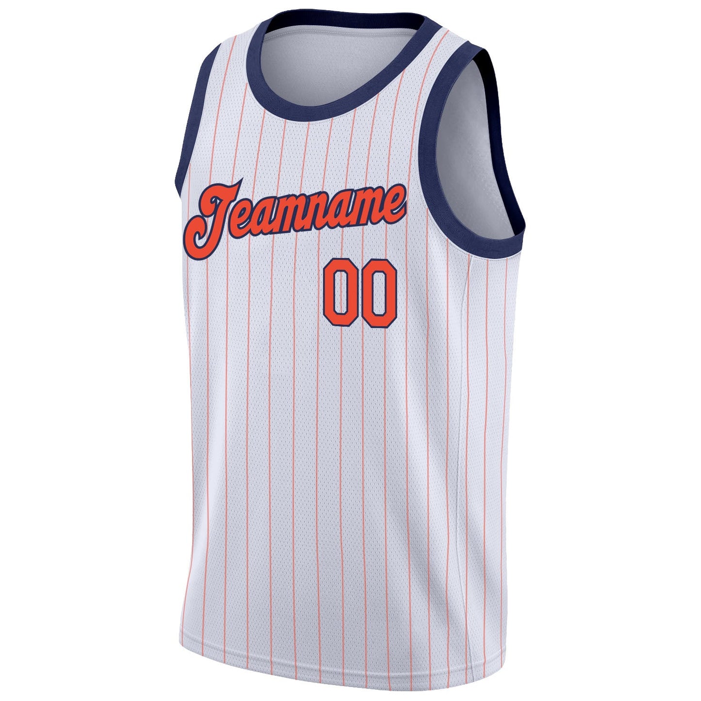 Custom White Orange Pinstripe Orange-Navy Authentic Basketball Jersey view 5