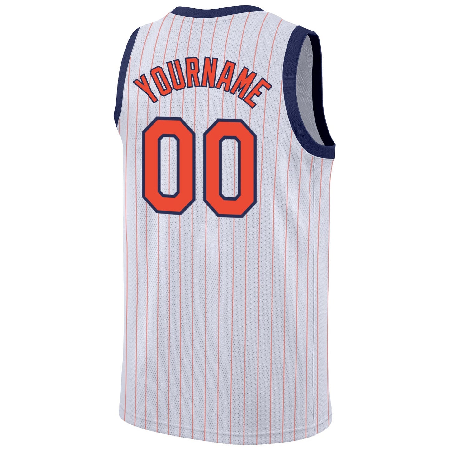 Custom White Orange Pinstripe Orange-Navy Authentic Basketball Jersey view 6