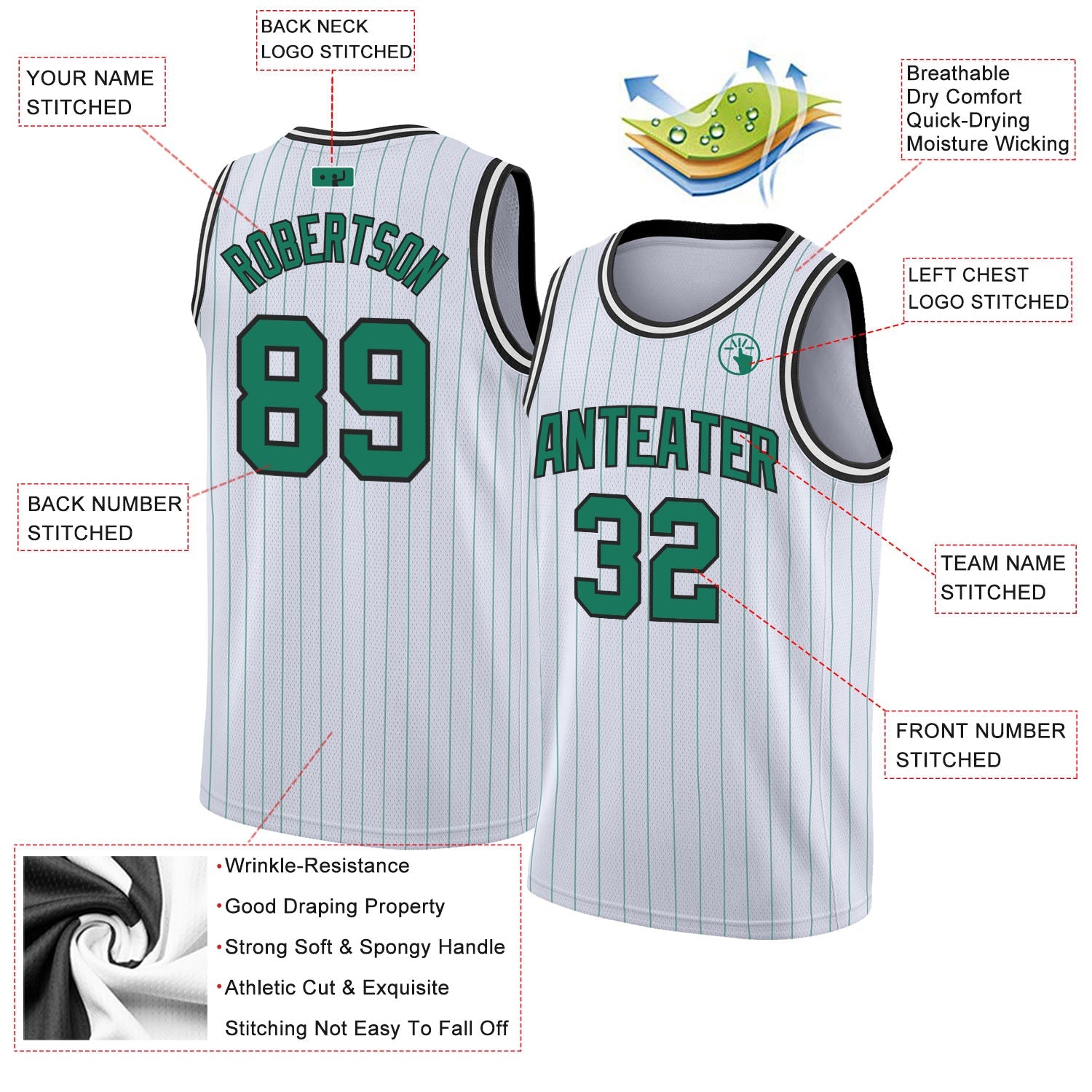 Custom White Kelly Green Pinstripe Kelly Green-Black Authentic Basketball Jersey view 2