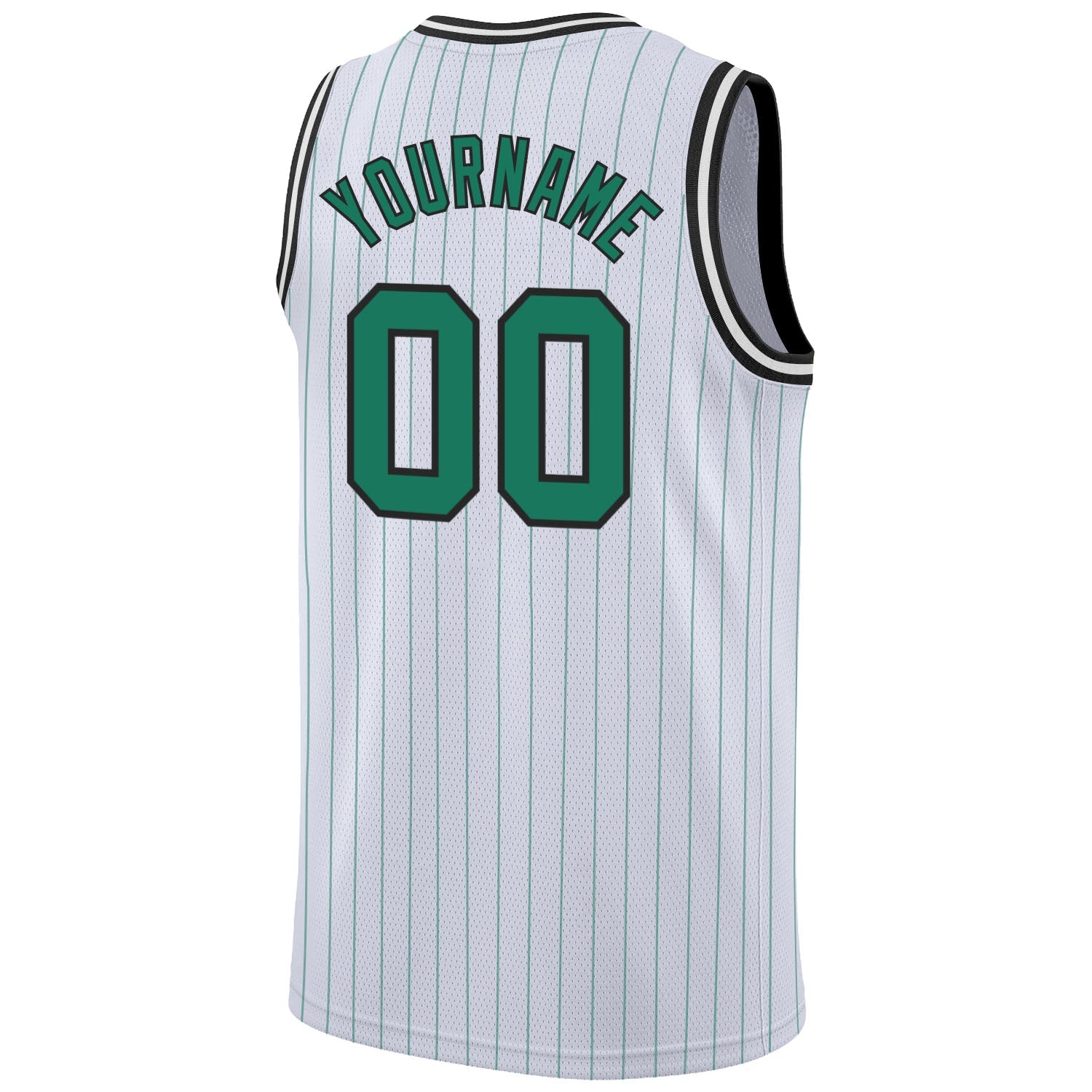 Custom White Kelly Green Pinstripe Kelly Green-Black Authentic Basketball Jersey view 6
