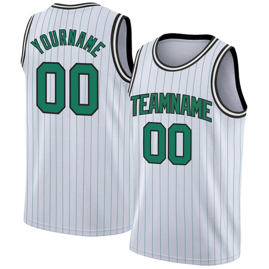 Custom White Kelly Green Pinstripe Kelly Green-Black Authentic Basketball Jersey - Main View