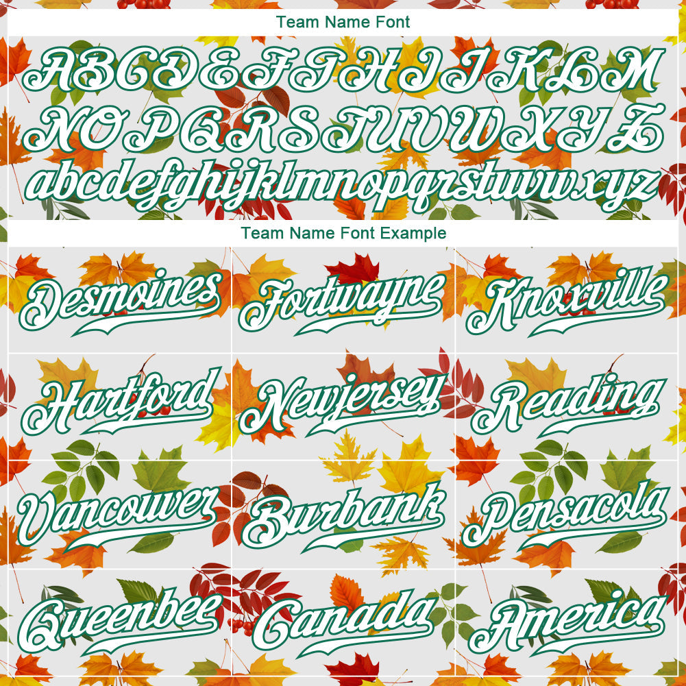 Custom White White-Kelly Green 3D Pattern Design Autumn Leaves Authentic Baseball Jersey view 4