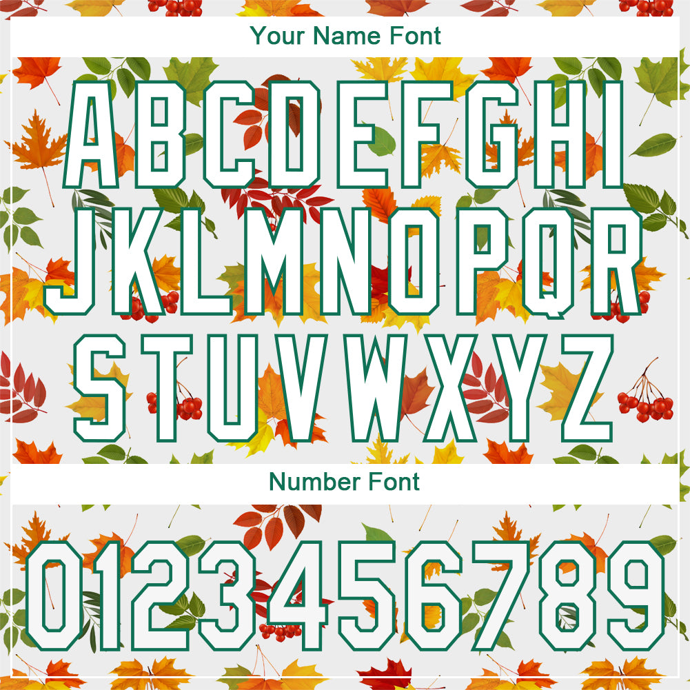 Custom White White-Kelly Green 3D Pattern Design Autumn Leaves Authentic Baseball Jersey view 5
