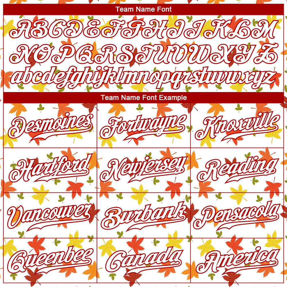 Custom White White-Red 3D Pattern Design Autumn Leaves Authentic Baseball Jersey view 4