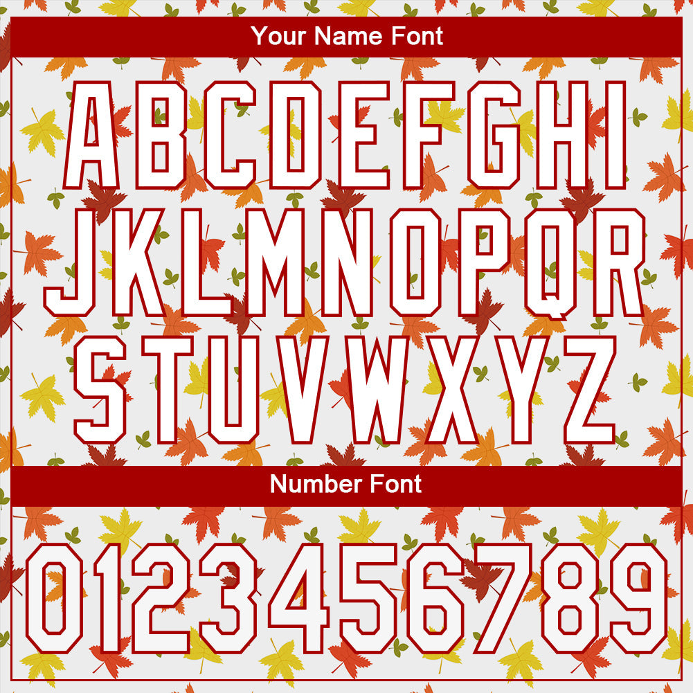 Custom White White-Red 3D Pattern Design Autumn Leaves Authentic Baseball Jersey view 5