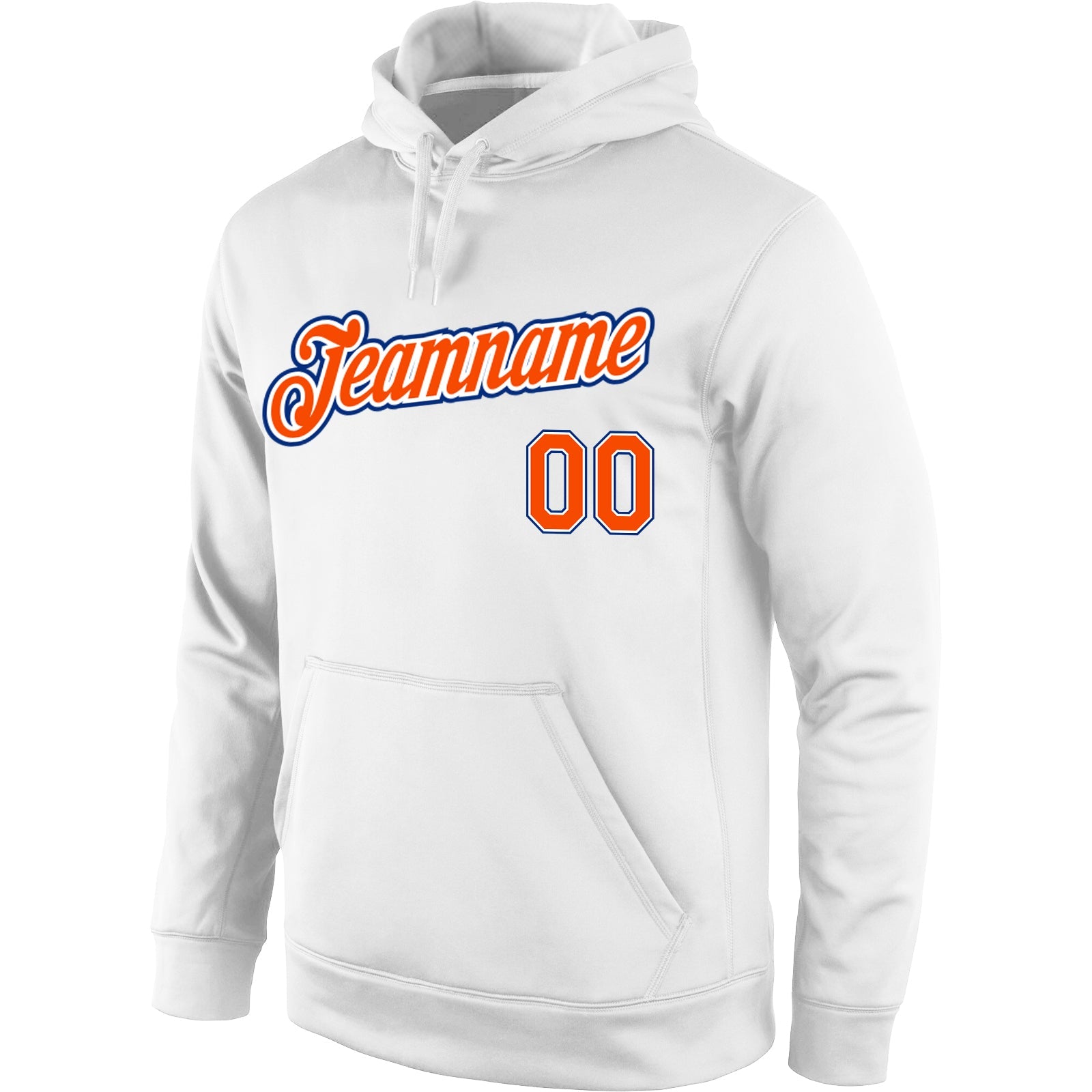 Custom Stitched White Orange-Royal Sports Pullover Sweatshirt Hoodie view 2