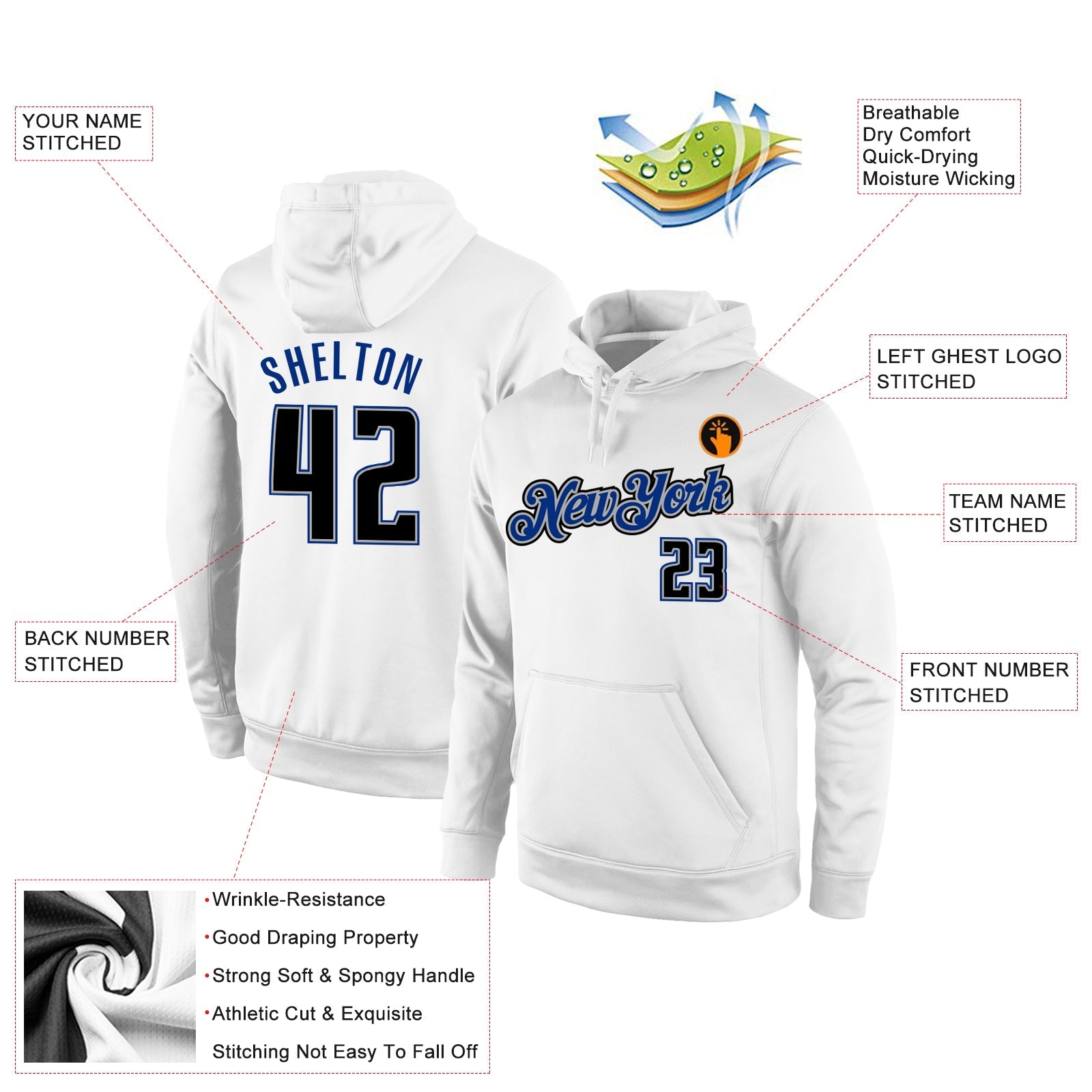 Custom Stitched White Black-Royal Sports Pullover Sweatshirt Hoodie view 4