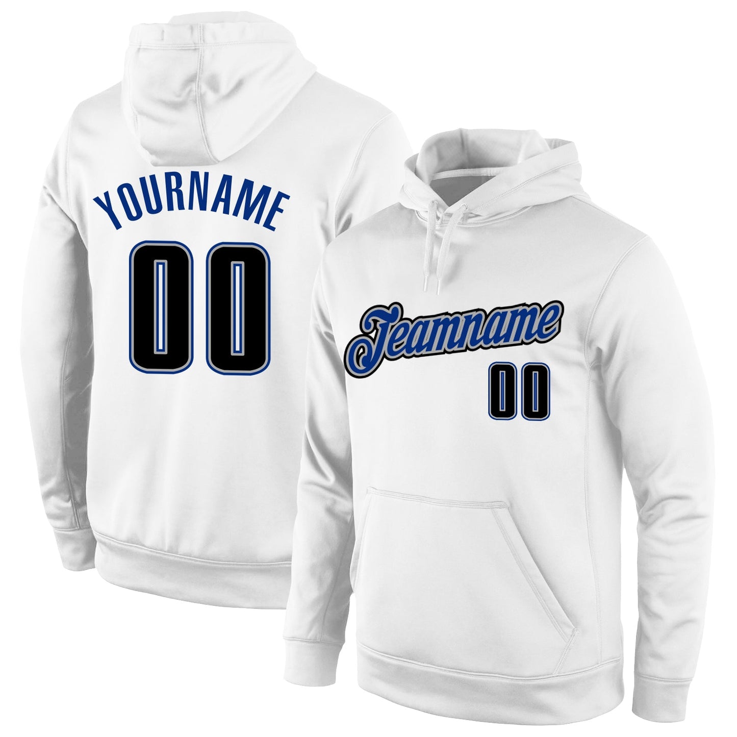Custom Stitched White Black-Royal Sports Pullover Sweatshirt Hoodie - Main View