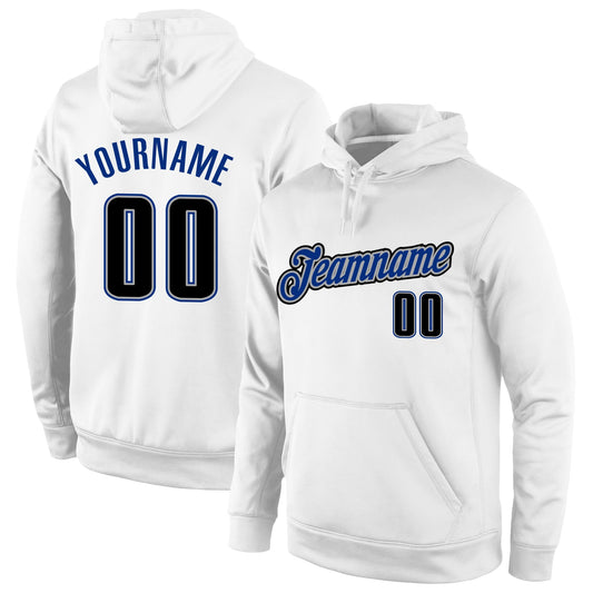 Custom Stitched White Black-Royal Sports Pullover Sweatshirt Hoodie - Main View