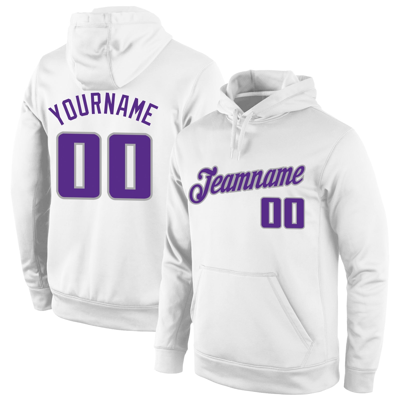 Custom Stitched White Purple-Gray Sports Pullover Sweatshirt Hoodie - Main View