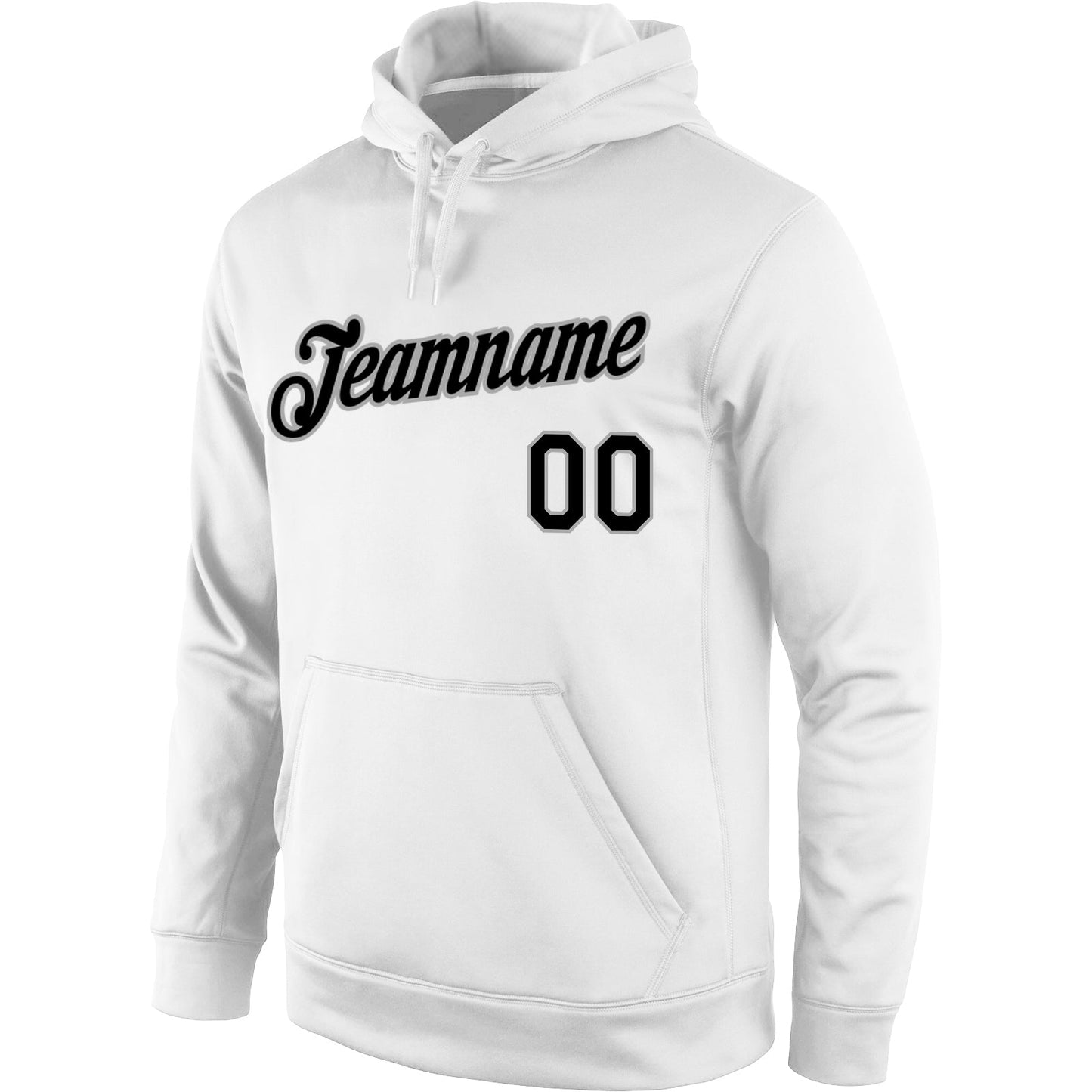 Custom Stitched White Black-Gray Sports Pullover Sweatshirt Hoodie view 2
